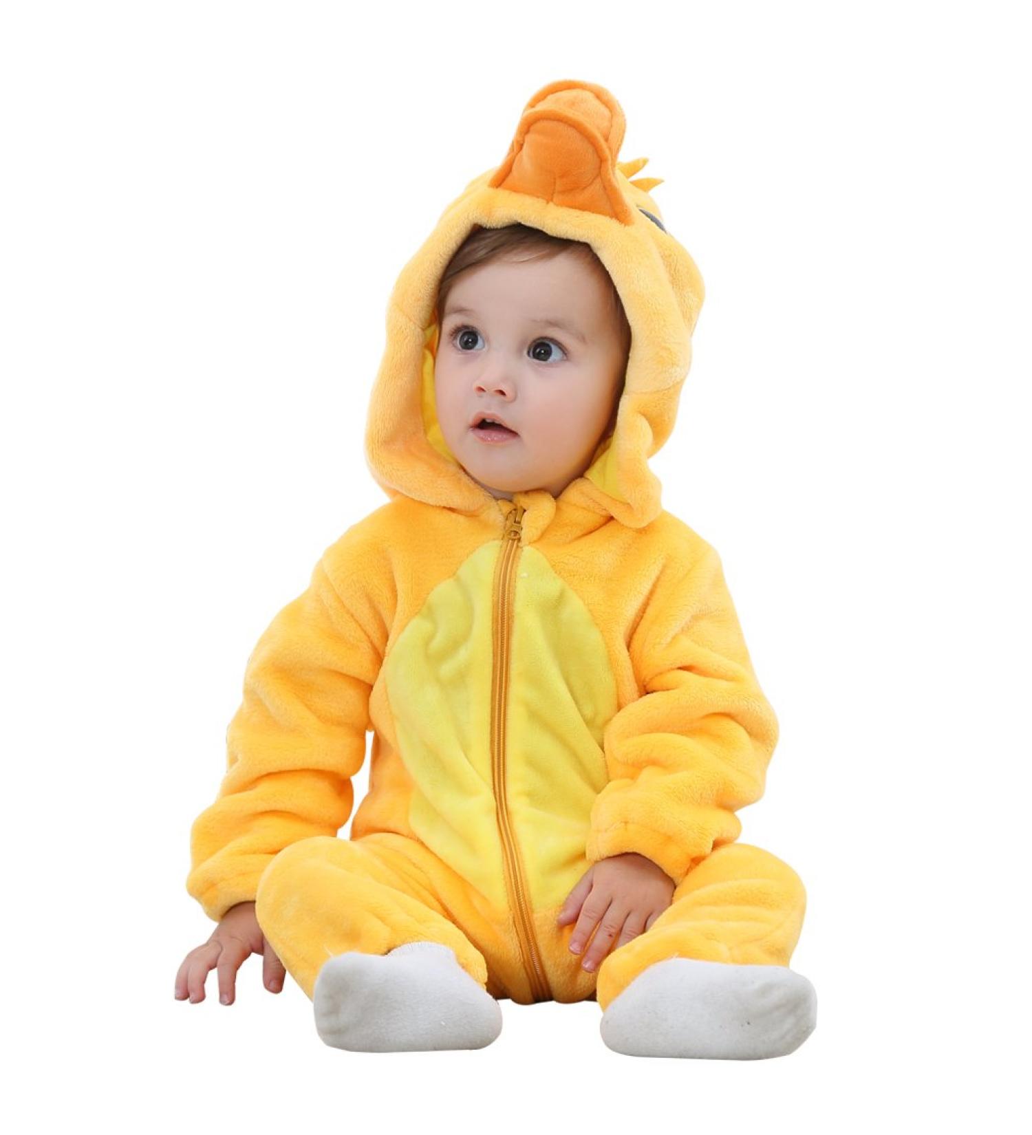COOKY.D Baby Hooded Rompers | Winter Flannel Jumpsuit Pajamas | 12-18 Months Duck Print - Buy Online on GoSupps.com