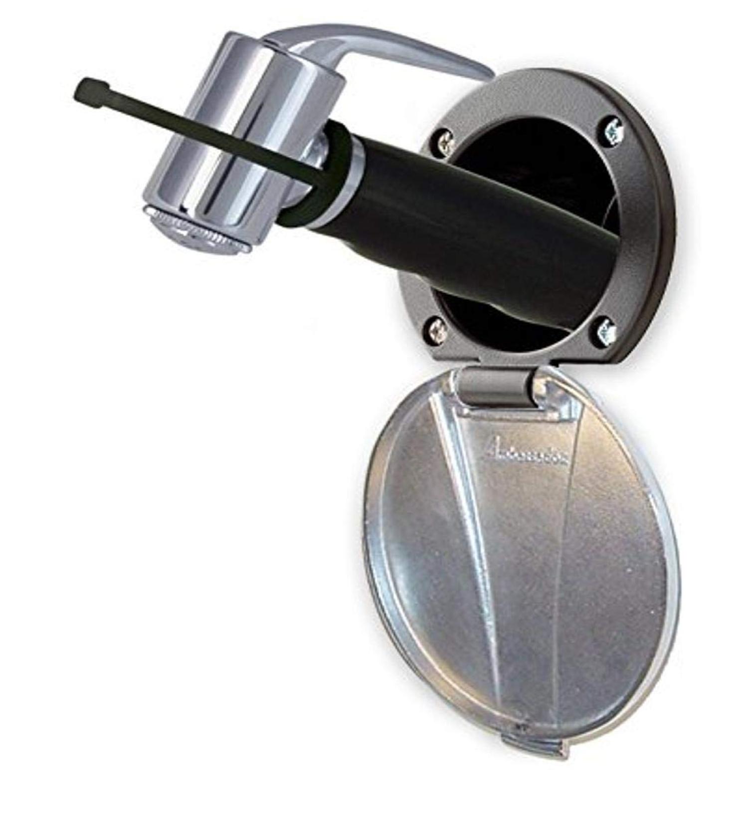 Ambassador Marine Stainless Steel Lid/Plastic Cup Recessed Shower Kit with Hammer-Head Black Sprayer and 6-Feet Black Rubber Hose