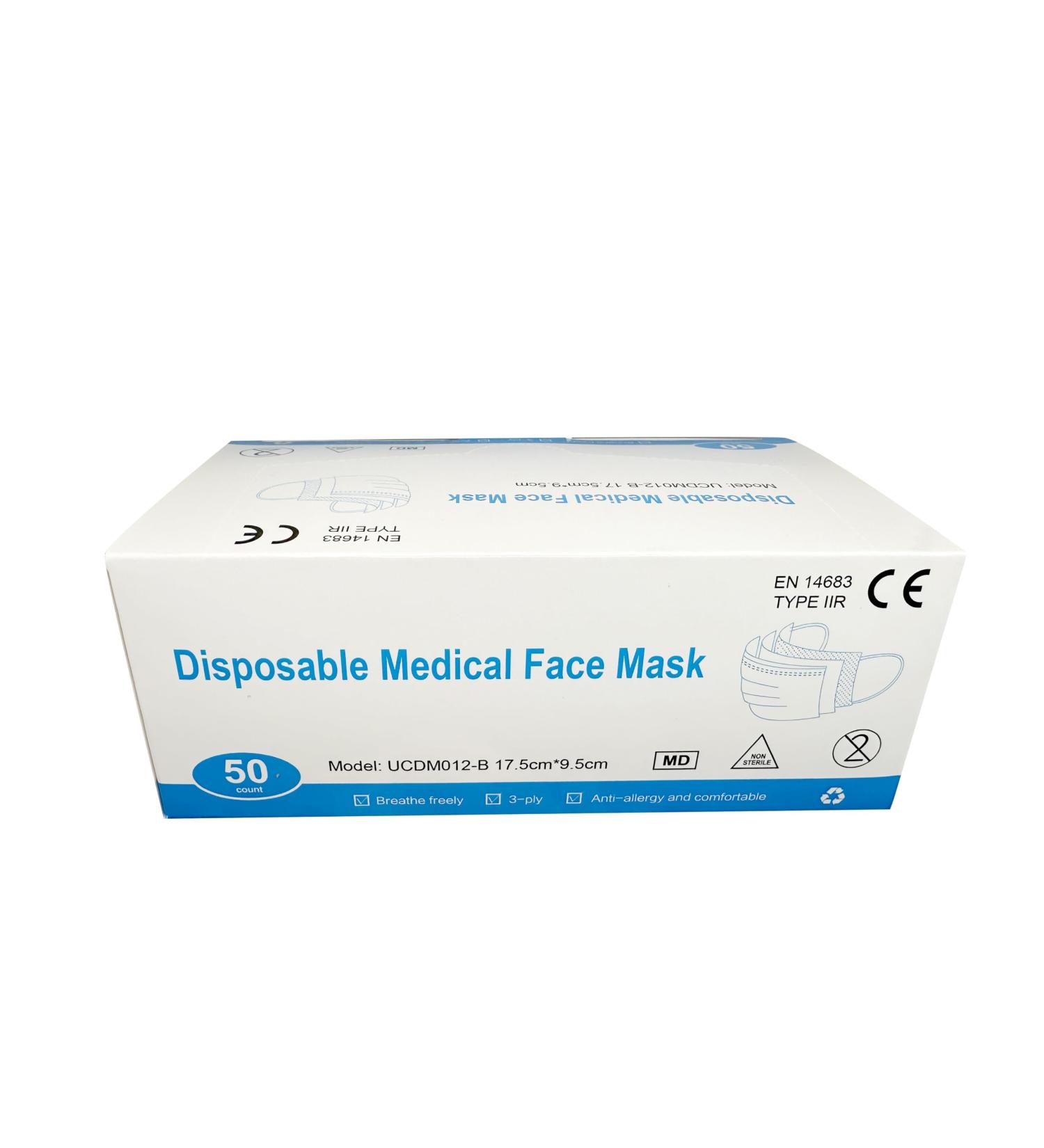 Medigura GmbH Type IIR Surgical Masks - Blue Medical Mouth Nose Protection - 50 Pieces for International Shipping - Buy Online on GoSupps.com