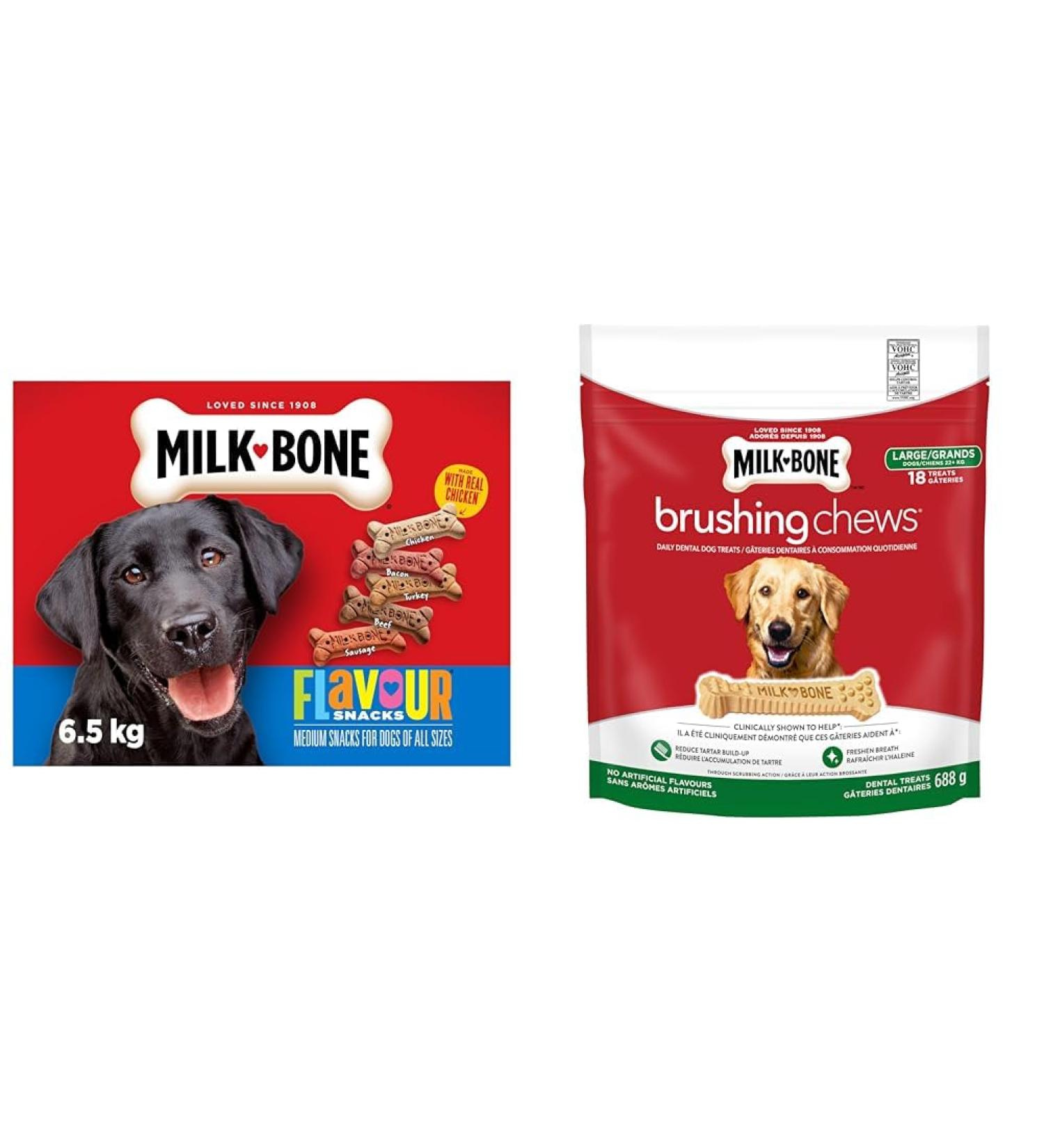 Milk-Bone Flavour Snacks Dog Biscuits + Milk-Bone Brushing Chews Dental Treats for Large Dogs Medium dog 6.5Kg+Chews Dental Treats - Buy Online on GoSupps.com