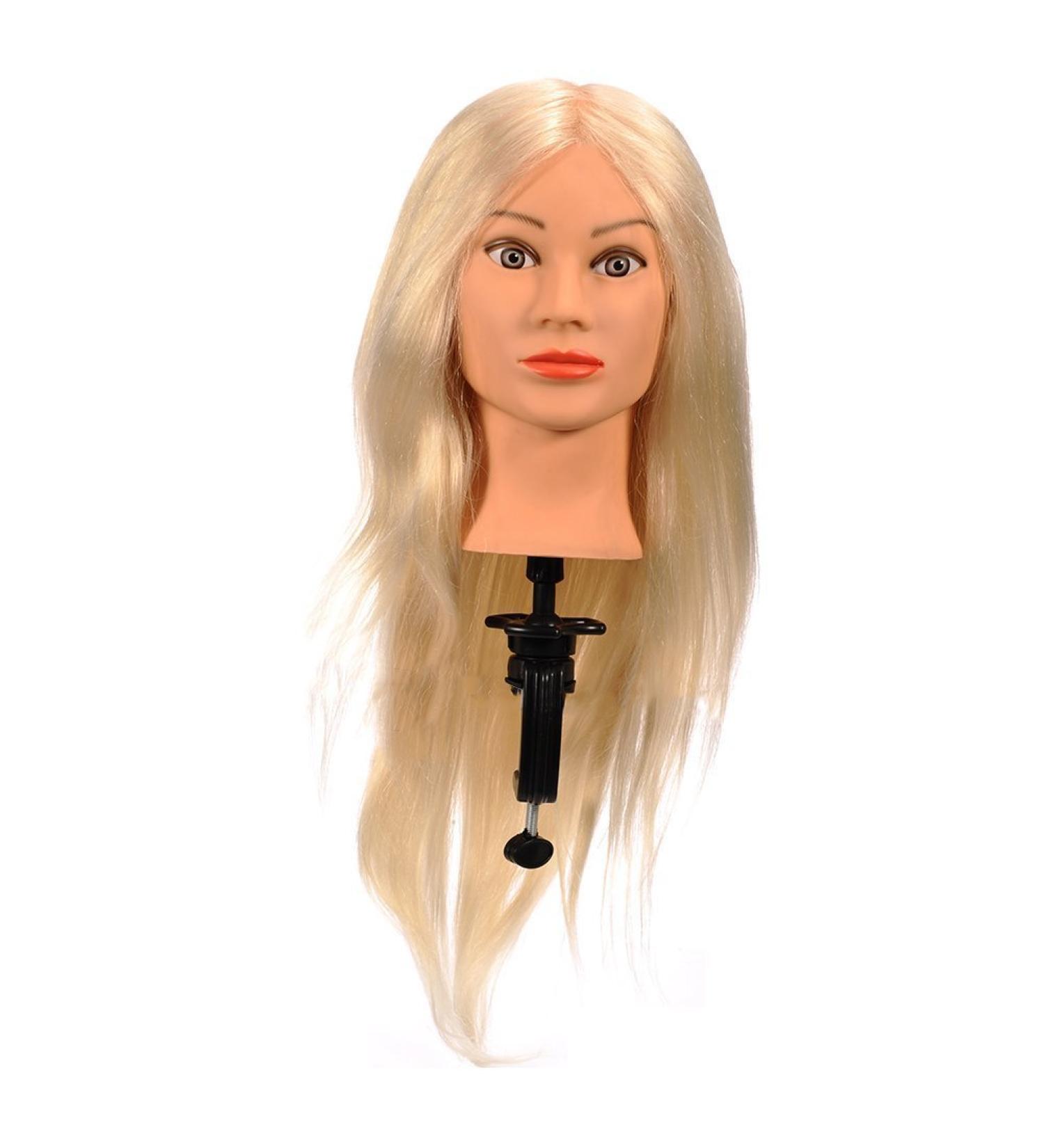 100% White Human Hair Professional Hairdresser Exercise Head | 65 cm Training Head with Holder for Cutting Curling Braiding - Buy Online on GoSupps.com