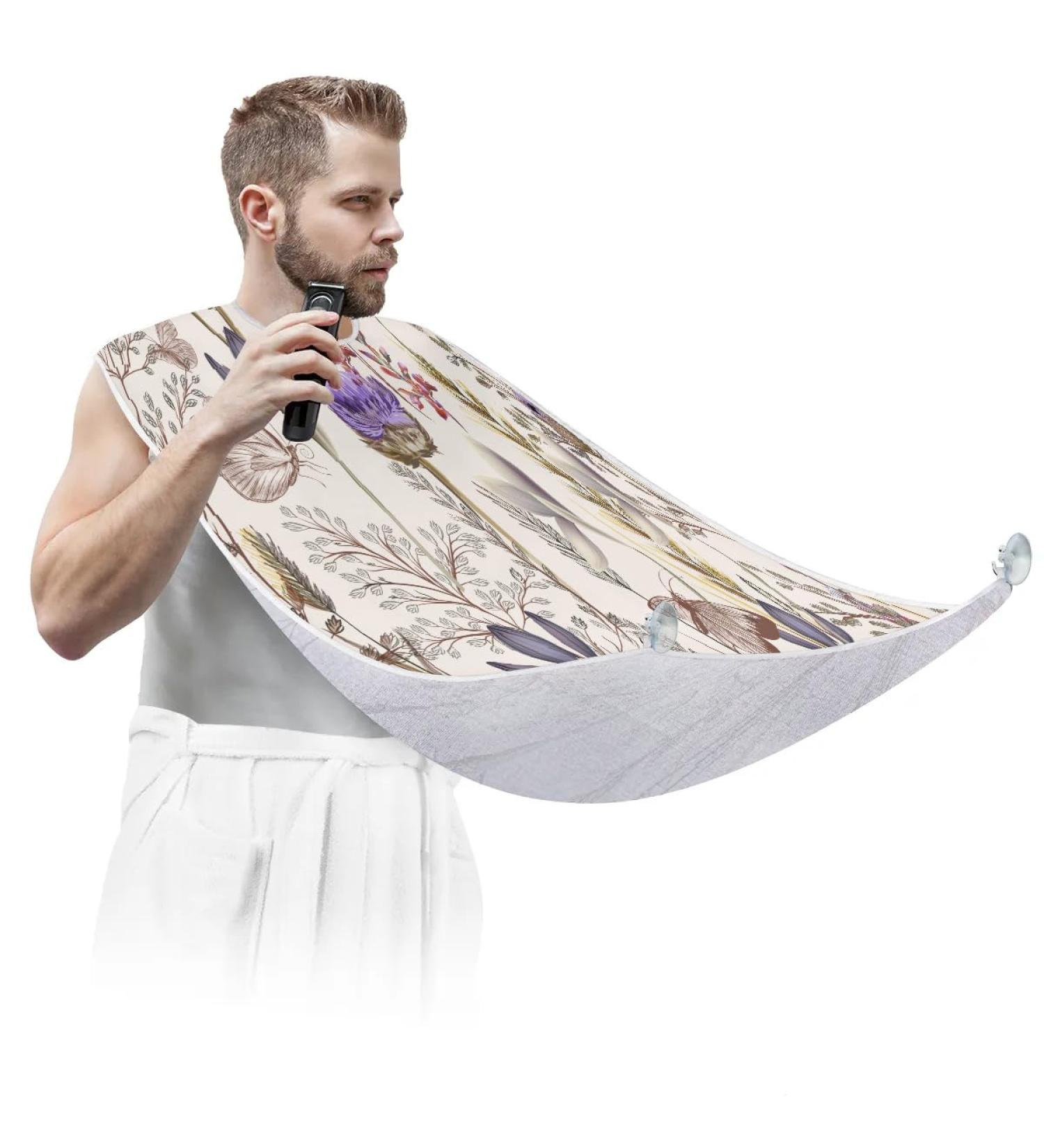 Animal Butterfly Flowers Beard Bib Apron - Waterproof Hair Catcher for Men | Perfect Grooming Gift with Suction Cups - Buy Online on GoSupps.com