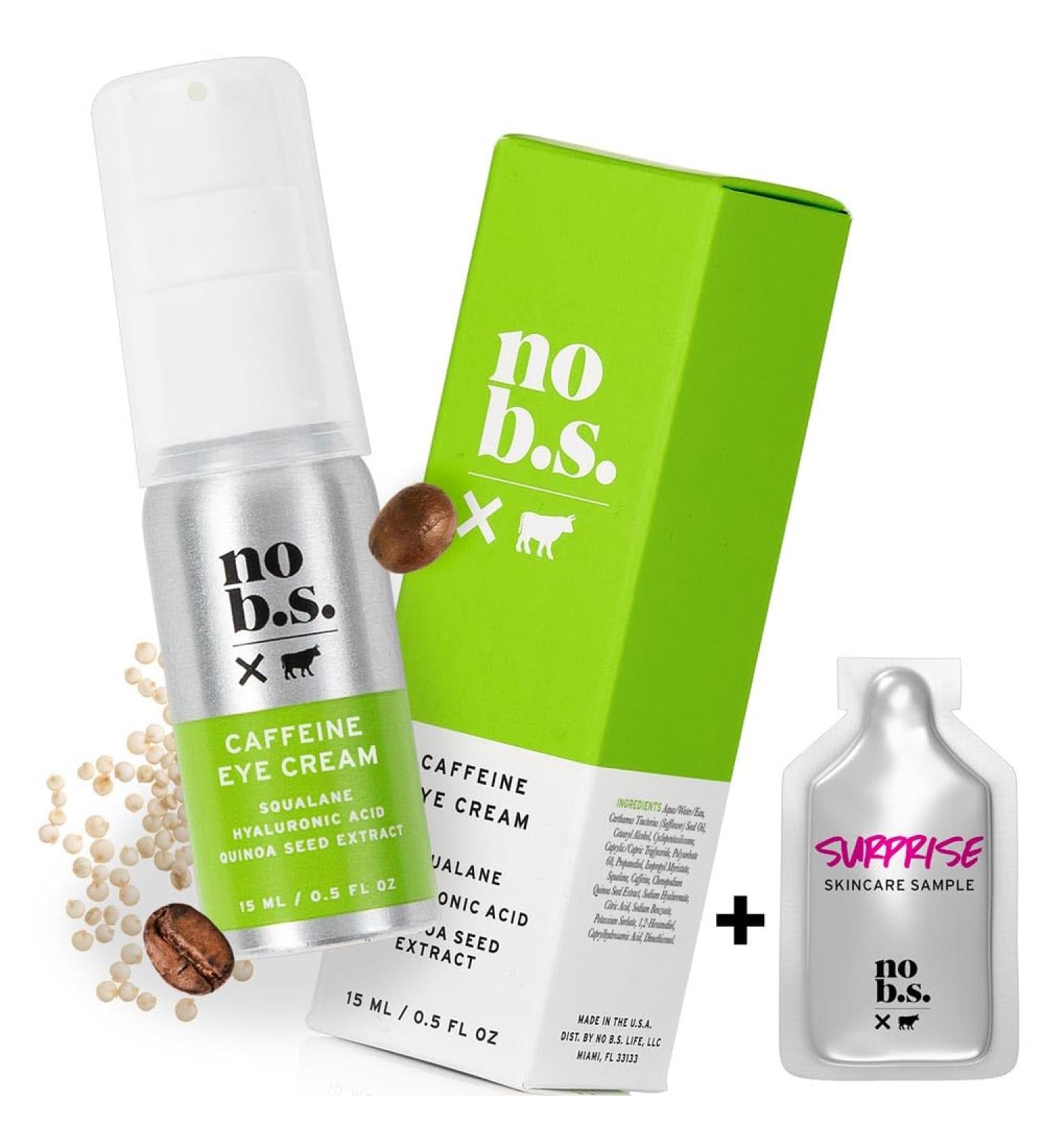 No B.S. Caffeine Eye Cream | Under Eye Cream for Dark Circles & Puffiness | Vegan Skin Care with Hyaluronic Acid & Squalane | 0.5 FL Oz Travel Size - Buy Online on GoSupps.com