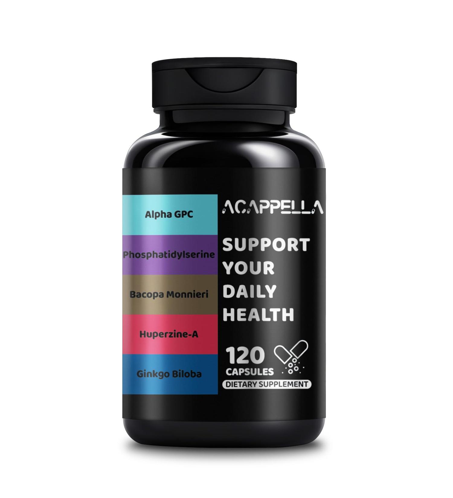 ACAPPELLA Alpha GPC Capsules with Phosphatidylserine Organic Bacopa Monnieri Ginkgo Biloba and Huperzine A Supplement for Adults - Buy Online on GoSupps.com