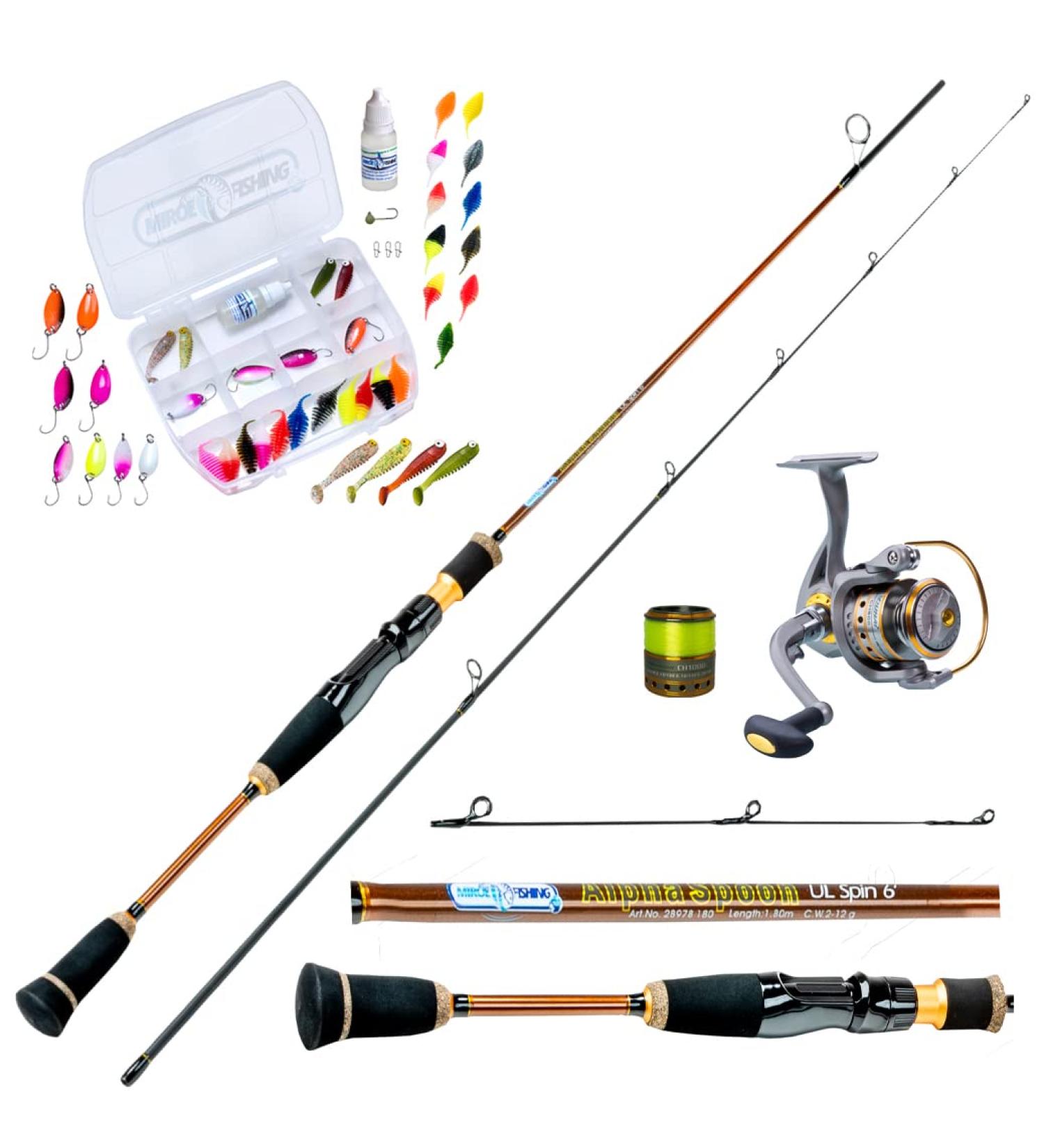 Miroefishing Ultralight UL Angelset - Complete 1.80m Carbon Rod & Expert1000 Reel with Lures & Bait | Ready to Use for International Fishing - Buy Online on GoSupps.com