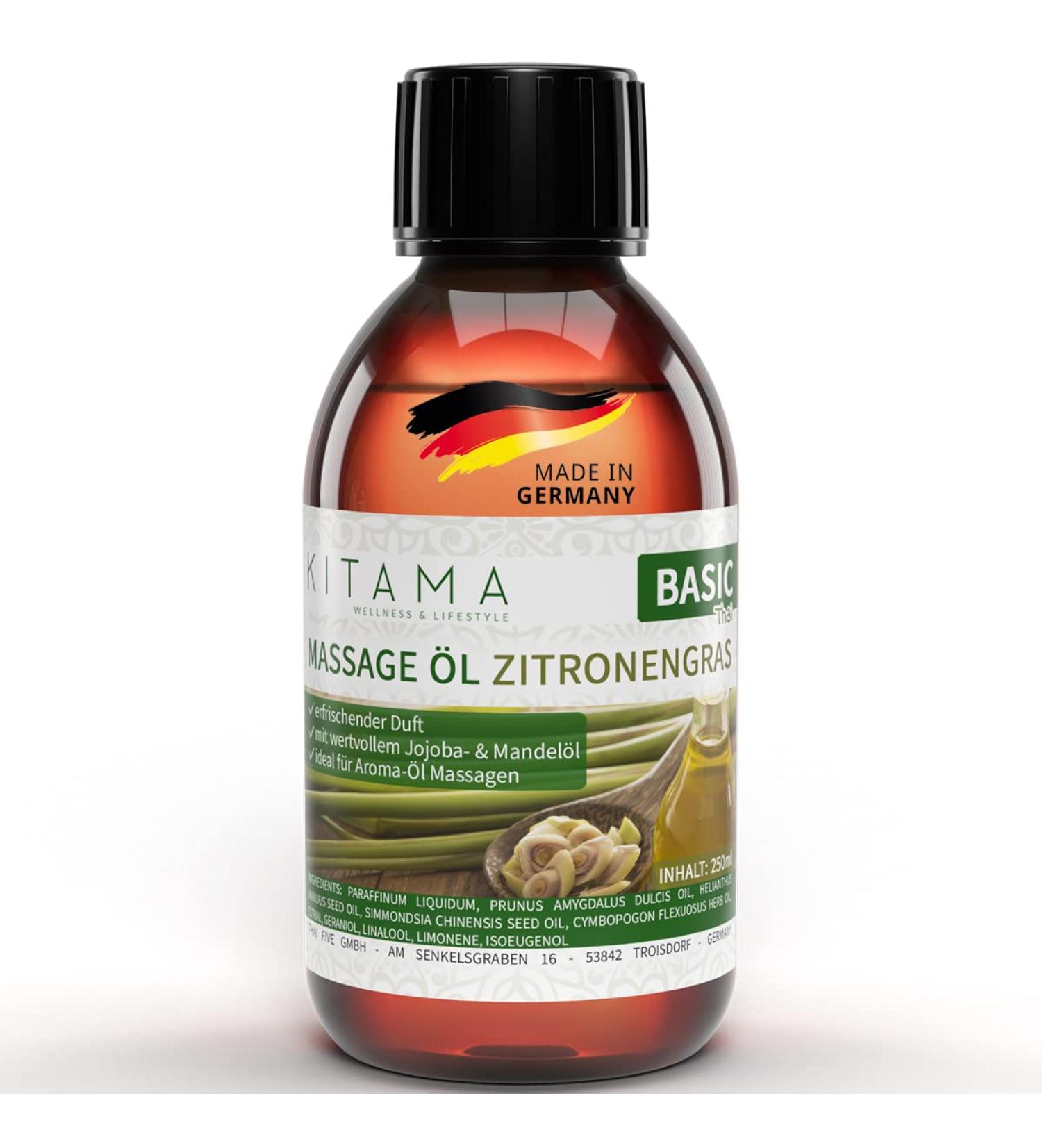 KitaMa Lemongrass Massage Oil - Nourishing Aromatherapy Body Oil (250ml) for Relaxation & Care - Thai Essential Oils - Buy Online on GoSupps.com