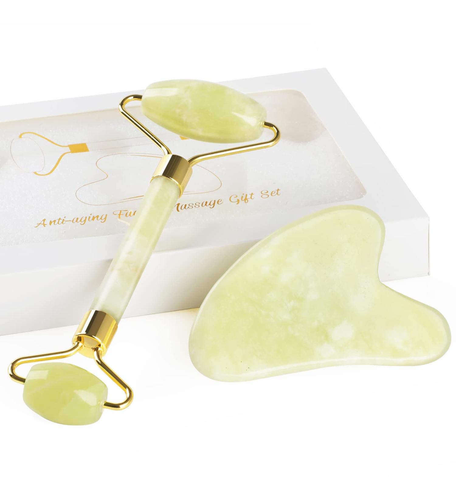 Geeric Gua Sha & Jade Roller Set - Natural Green Facial Massager for Fine Lines Edema & Eye Swelling Relief - Buy Online on GoSupps.com