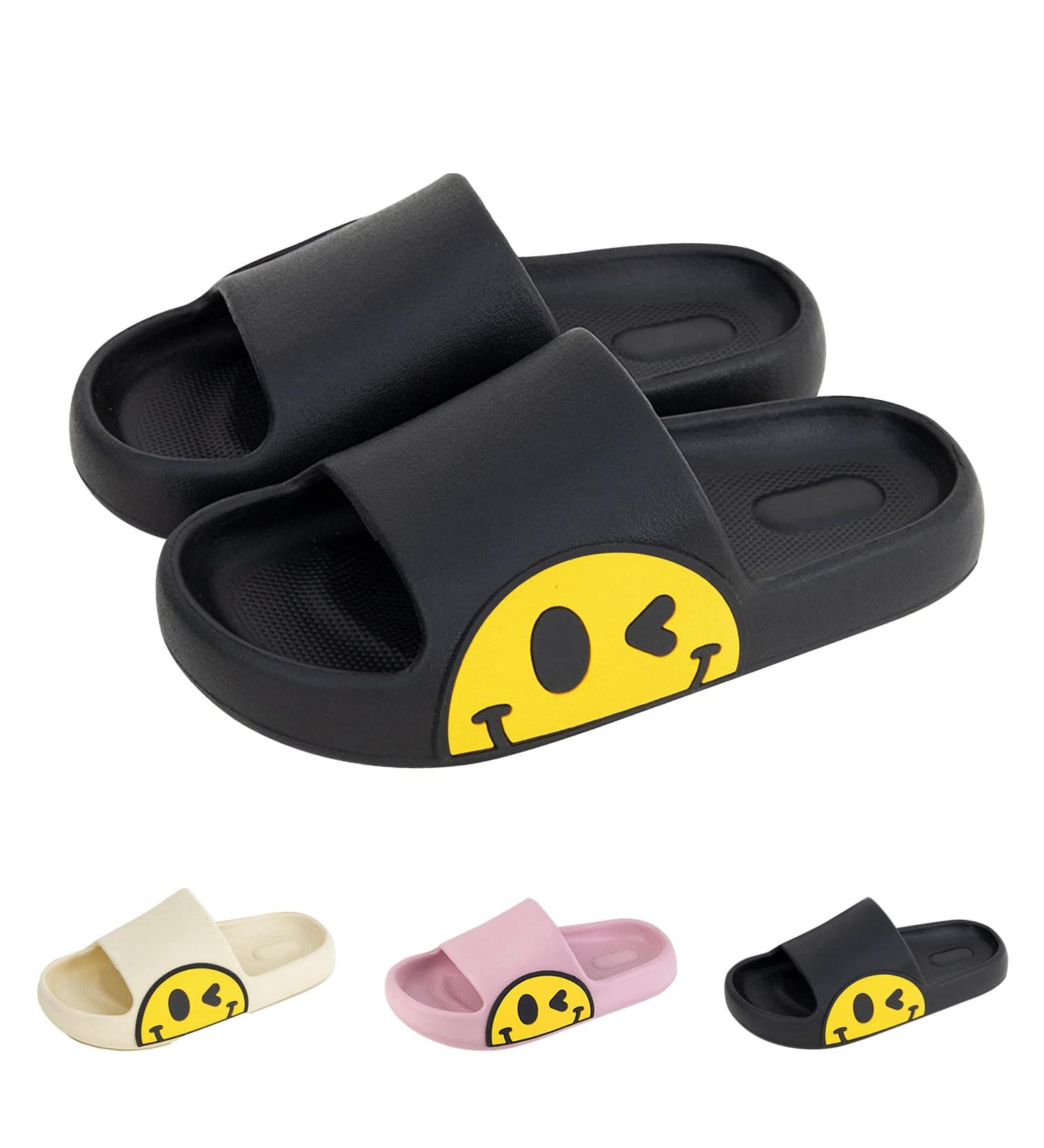 NEQTSUM Smiley Face Slippers | Pillow Slides Sandals for Women/Men | Indoor/Outdoor Spa Shoes | Quick Drying EVA Cloud Slippers - Black - Buy Online on GoSupps.com