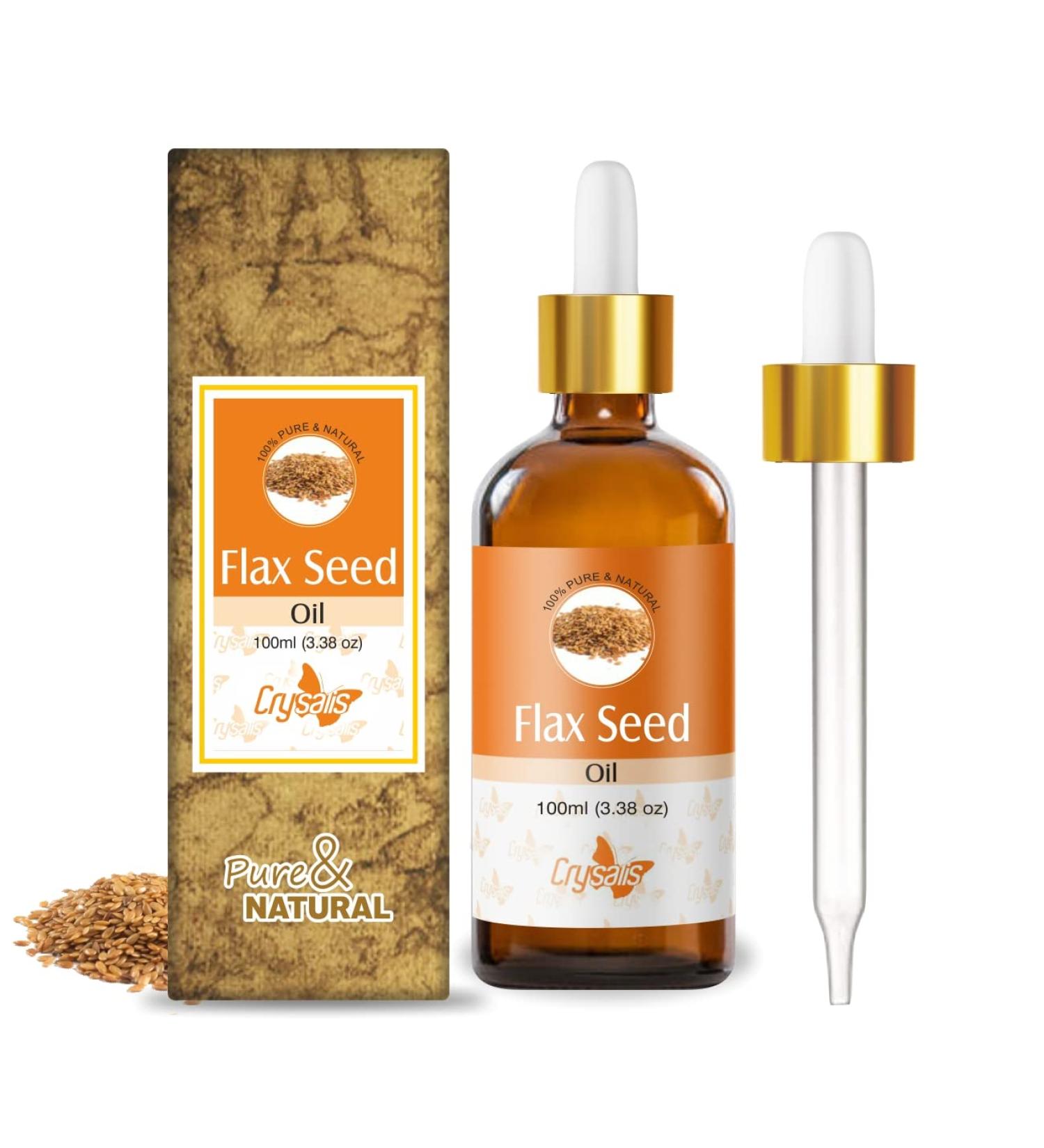 Crysalis Flax Seed (Linum Usitatissimum) |Pure & Natural Undiluted Carrier Oil Organic Standard/Cold Pressed Oil For Glowing Skin 100ml with dropper - Buy Online on GoSupps.com