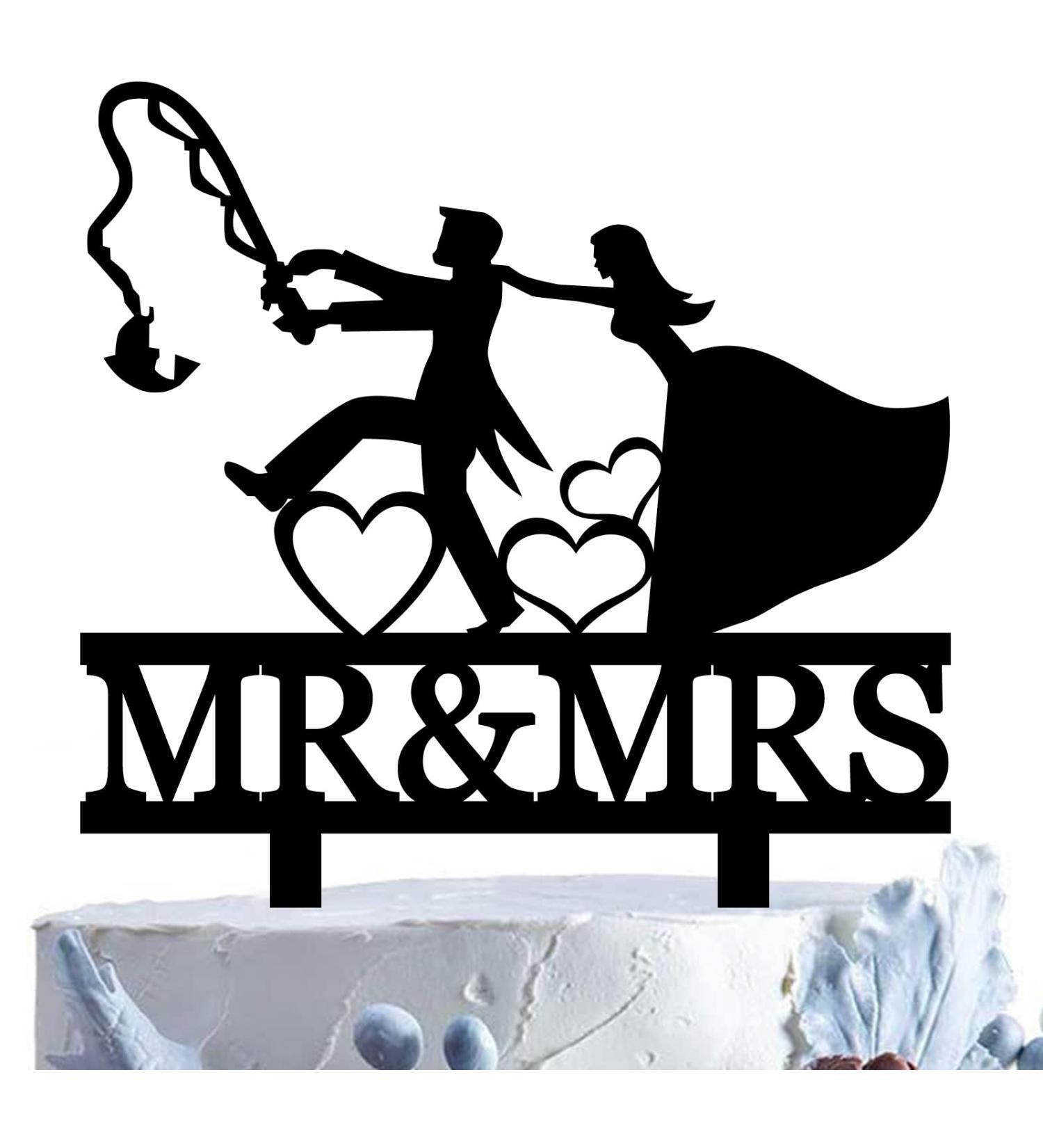 Fishing Wedding Cake Topper Funny Mr and Mrs Cake Topper - The Bride is Catching The Fishing Groom From Behind Funny Fishing Bride and Groom Cake Topper - Buy Online on GoSupps.com
