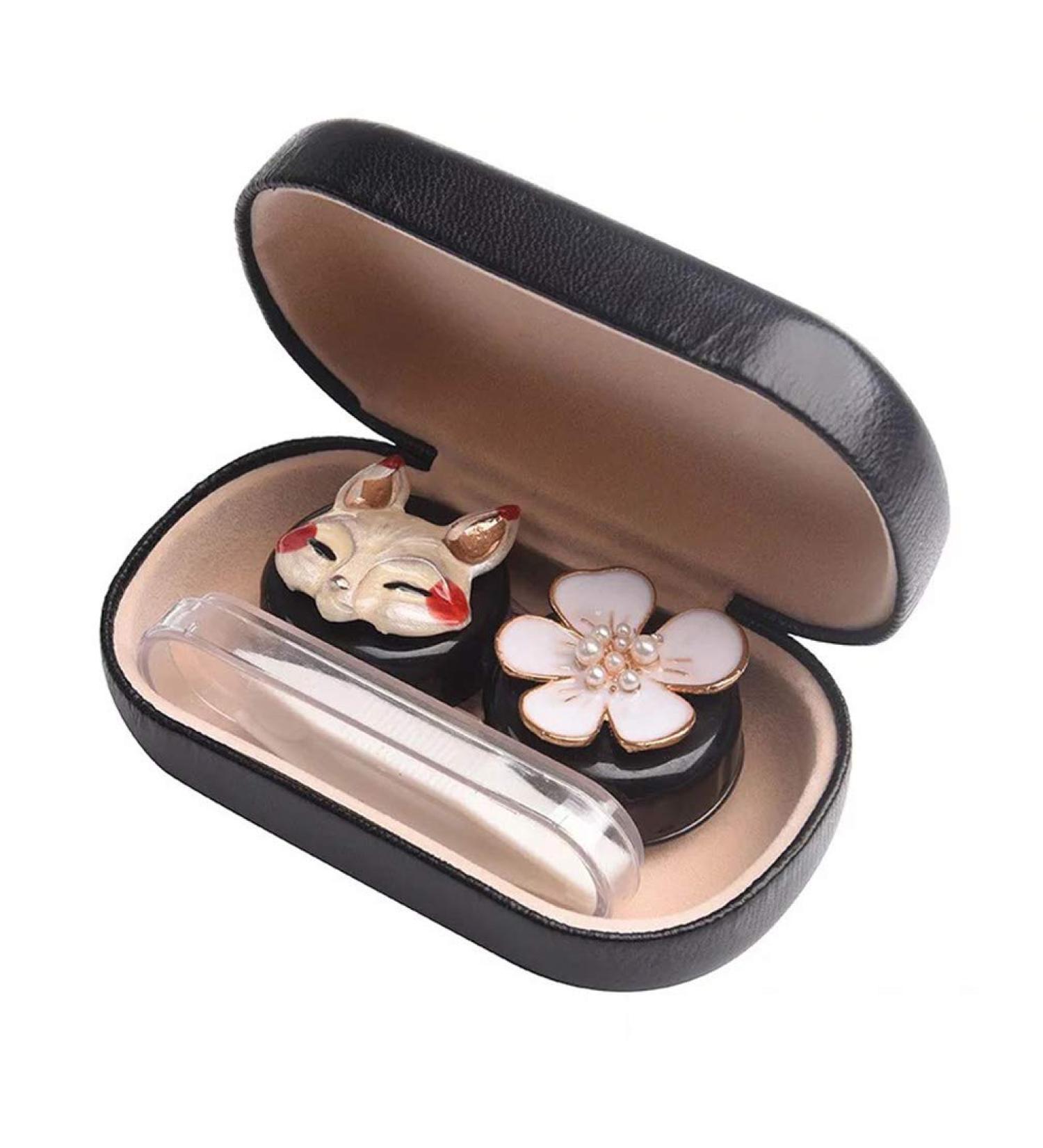 Cute Cartoon Contact Lens Container - Portable Eye Care Kit | Black Fall Fox Design for Home & Travel - Buy Online on GoSupps.com
