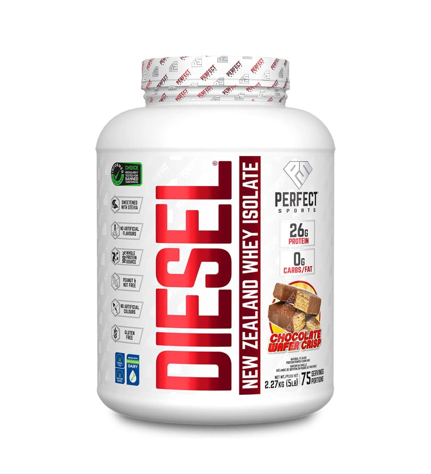 PERFECT Sports - DIESEL New Zealand Whey Protein Isolate - Chocolate Wafer Crisp 5lb Chocolate Wafer Crisp 2.27 kg (Pack of 1) - Buy Online on GoSupps.com