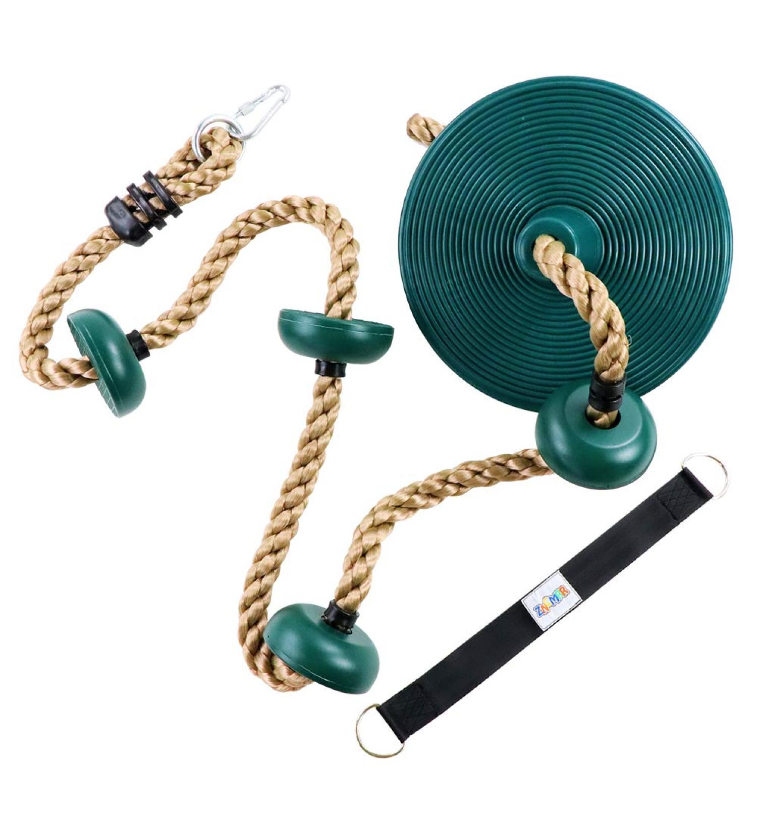 Climbing Rope with Platforms, Disc Swing Seat Set & Bonus Accessories - Playground Fun for Kids | Includes Hanging Strap & Carabiner - Buy Online on GoSupps.com