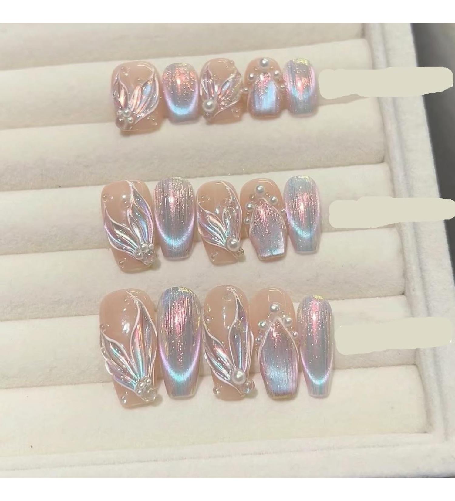Manual phototherapy for wearing nails reusable nail patches detachable fake nails(Color:Short Size:Xs)