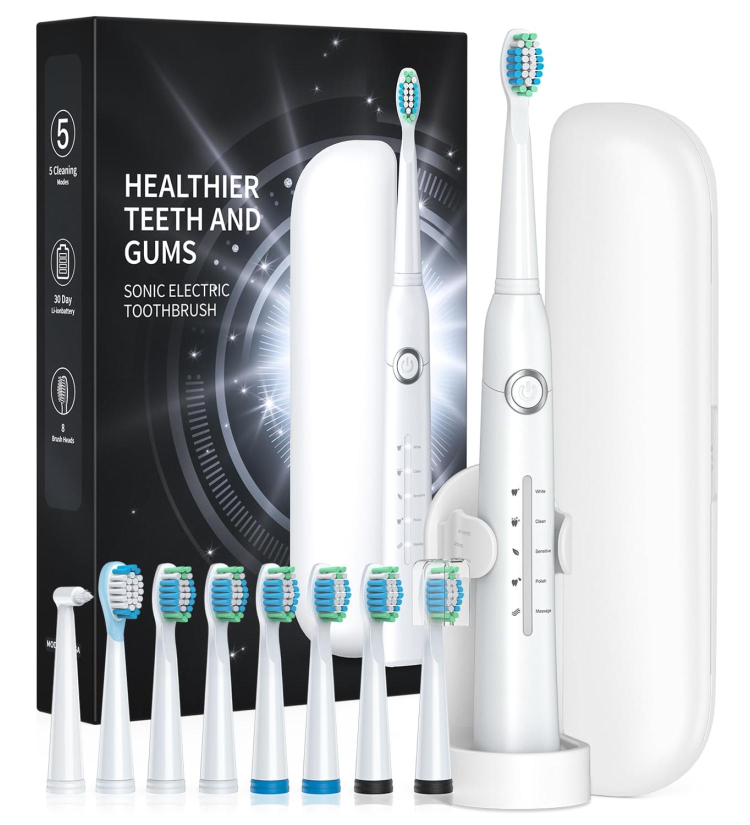 Electric Toothbrush for Adults - 40 000 VPM Deep Cleaning 5 Modes 8 Brush Heads & Travel Case - Optimal Oral Care - Buy Online on GoSupps.com