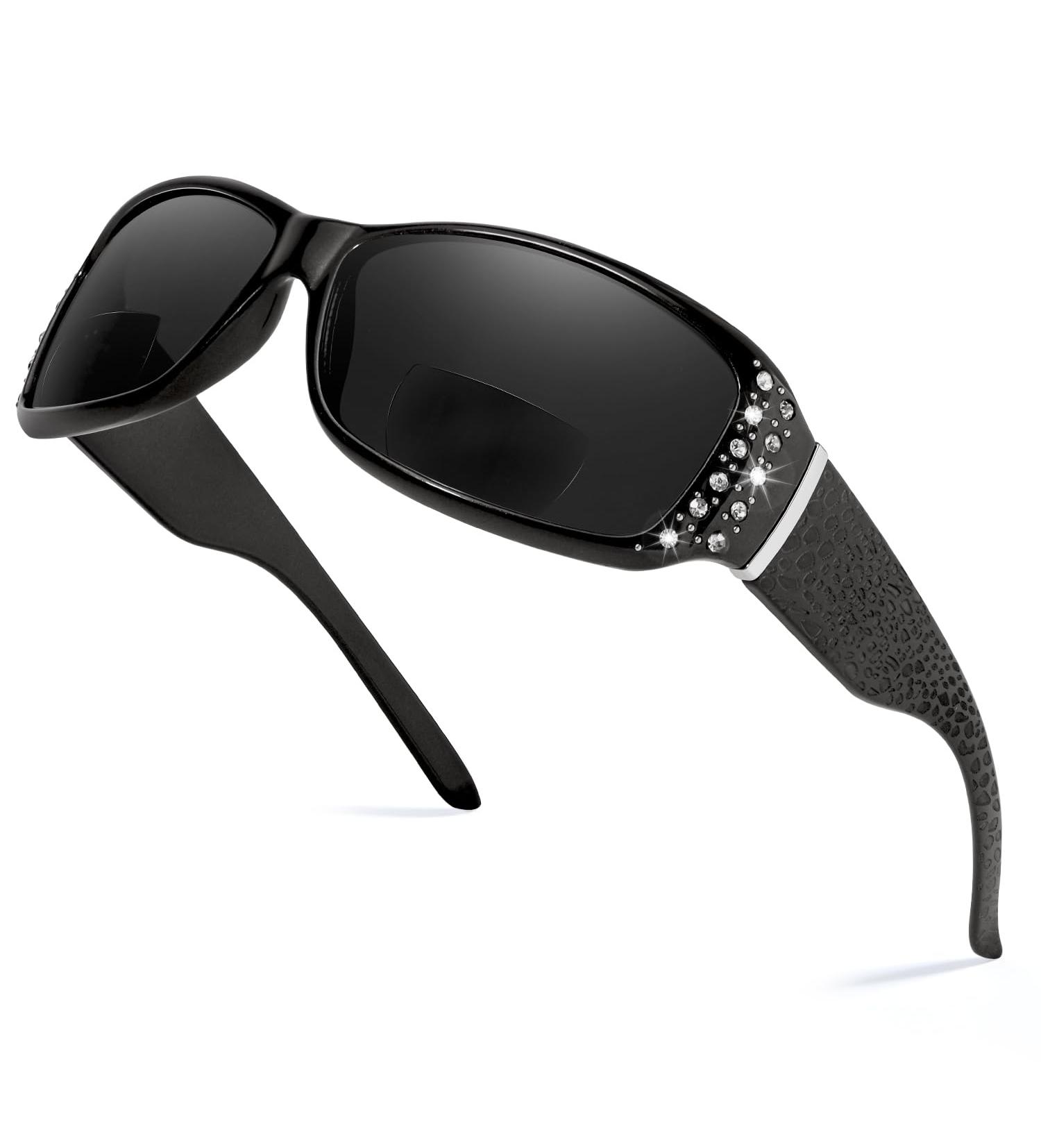 Bifocal Reading Sunglasses for Women - UV400 Protection Wrap Readers with Rhinestones - IF8166 Black 2.0x - Buy Online on GoSupps.com