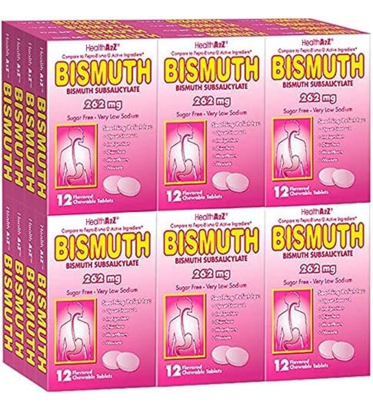 HealthA2Z Bismuth | Bismuth Subsalicylate 262mg | Multi-Symptom Relief for Nausea Upset Stomach & Diarrhea | 24 24 Pack of 12 Chewable Tablets (288 Tablets Total) | Value Pack - Buy Online on GoSupps.com