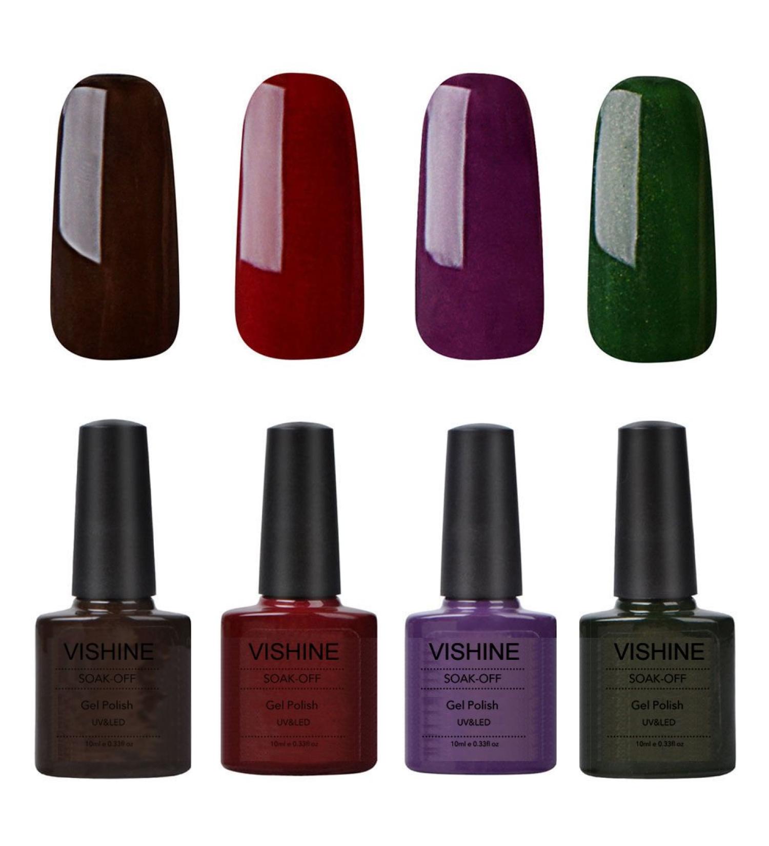 Vishine UV LED Soak Off Gel Nail Polish Manicure 4 Pcs 10ml Shiny Colors Nail Art Kit C093