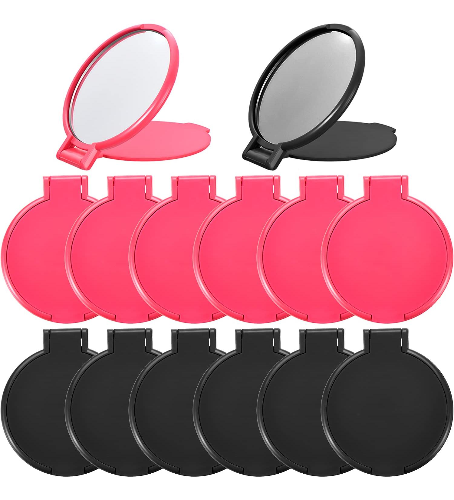 24 Pieces Mini Folding Compact Mirror for Women Girls - Portable Round Pocket Makeup Mirror for Travel and Daily Use - 2 Colors (Black, Pink) - Buy Online on GoSupps.com