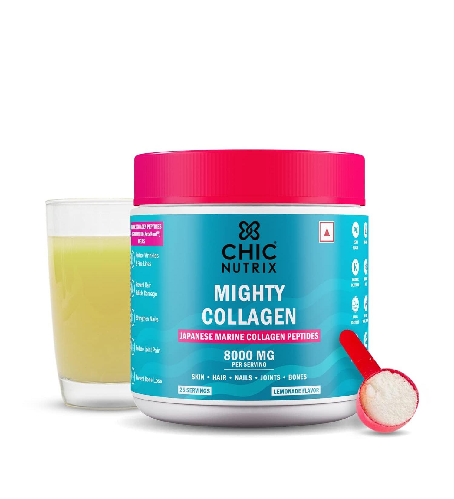 Chic.nutrix Marine Collagen - 8g Japanese Collagen Powder | 25 Servings | Anti-ageing Tight Firm & Youthful Skin | Fast Absorption | Tasty Lemonade Flavour - Buy Online on GoSupps.com