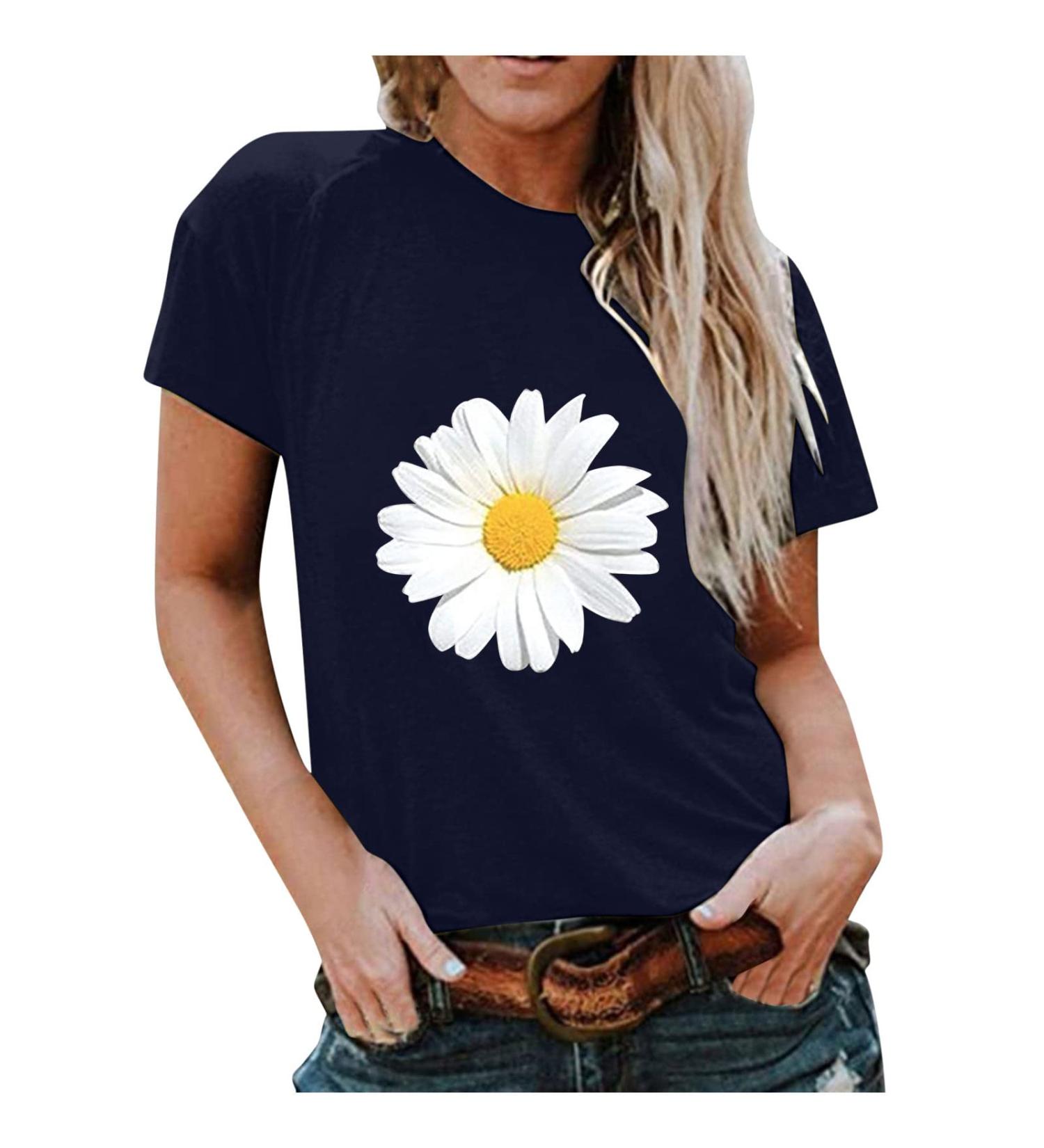 Women's Floral Short Sleeve V-Neck Top - Dressy Casual Summer Shirt | Trendy Graphic T-Shirt - Solid Square Neck Tee - Size 17 Medium - Buy Online on GoSupps.com