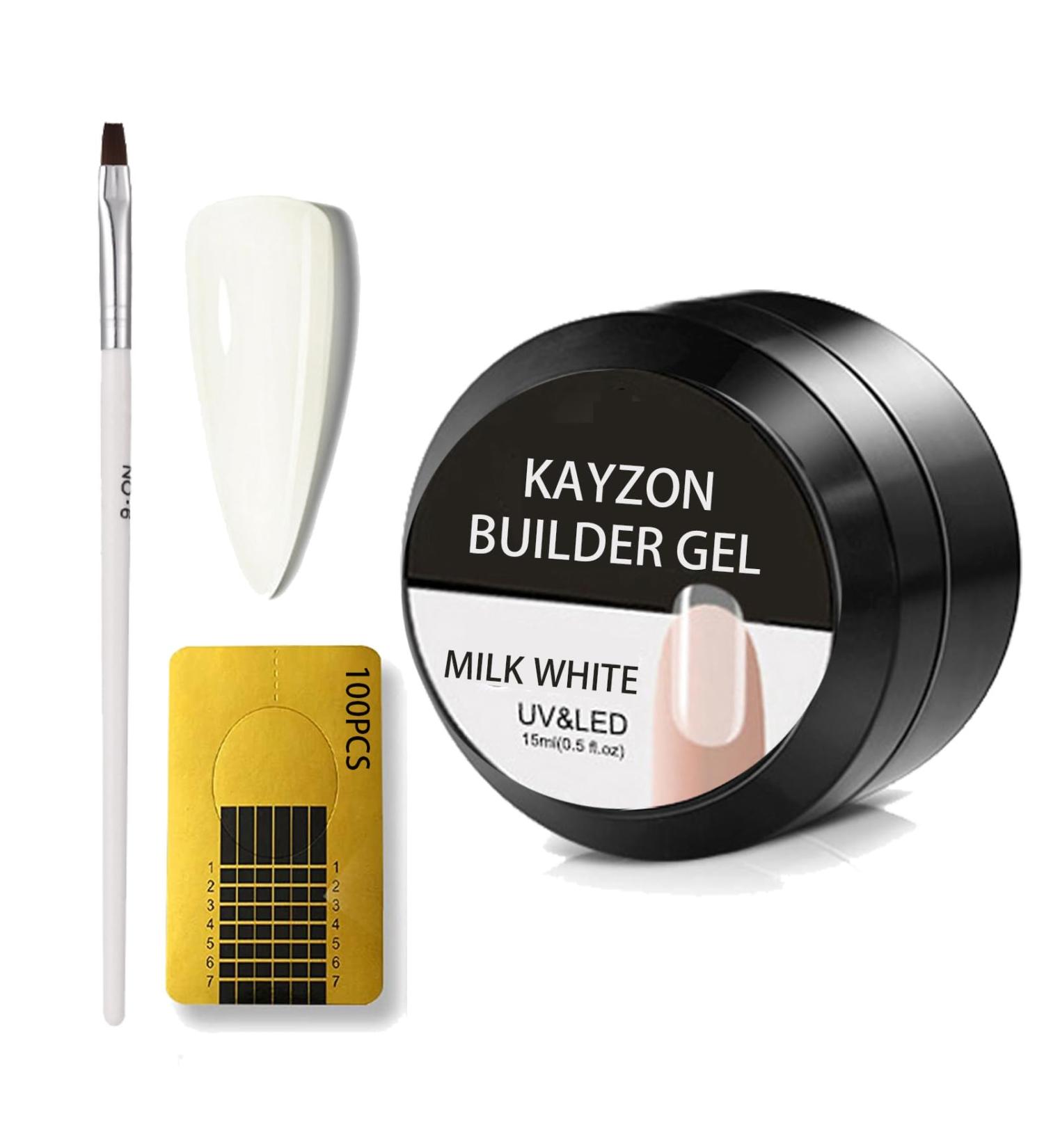 Builder Gel - Milk White Builder Gel for Nails Extension Gel Kit with 100Pcs Nail Forms & Nail Brush UV/LED Nail Base Building Gel for Split Broken Nails Protection Strengthening Nail Art Decoration Milk White Set - Buy Online on GoSupps.com