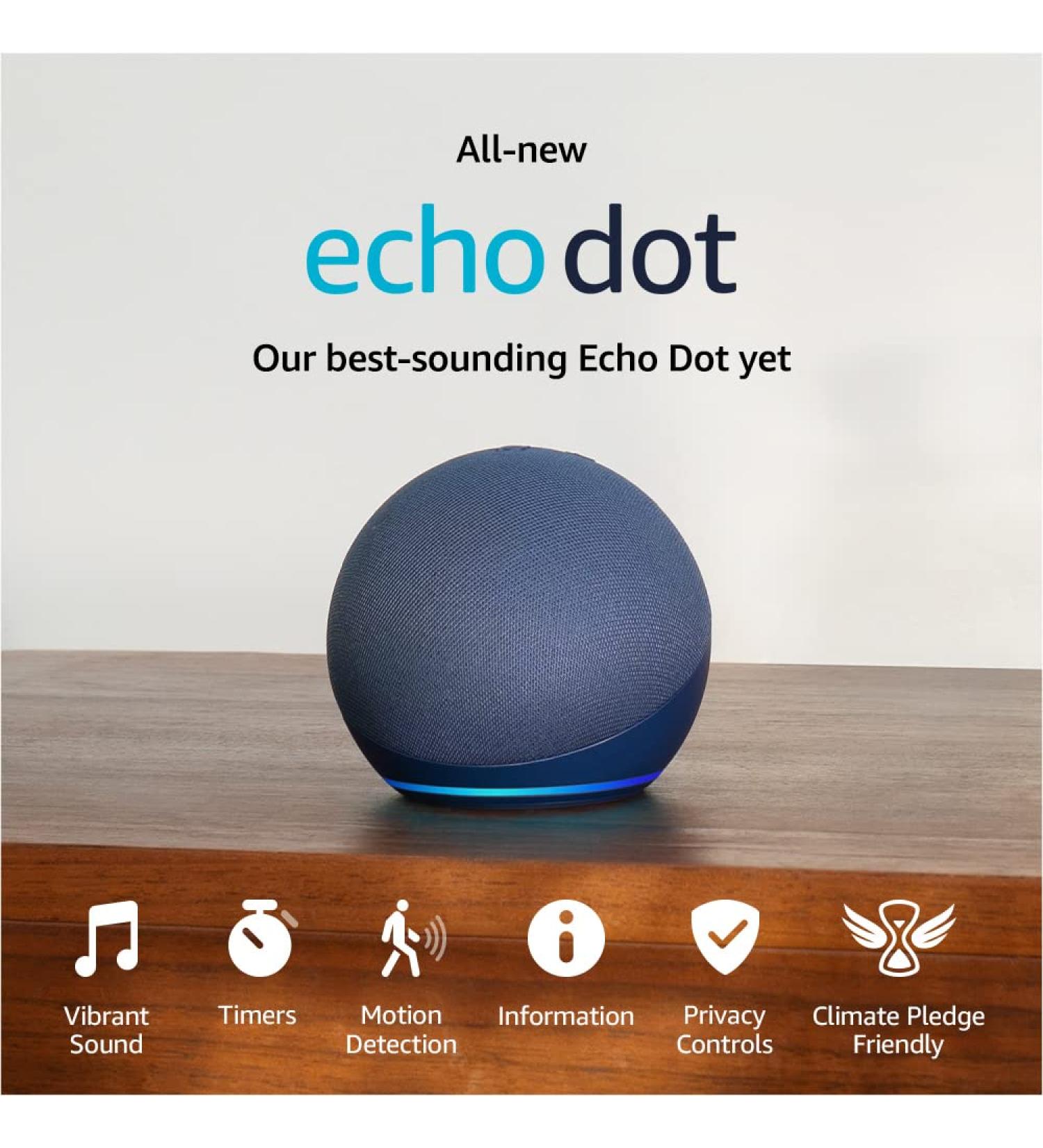 Echo Dot 5th Gen 2022 | Deep Sea Blue Smart Speaker with Alexa + Philips Hue White A19 Smart Bulb 1100 Lumens - Buy Online on GoSupps.com