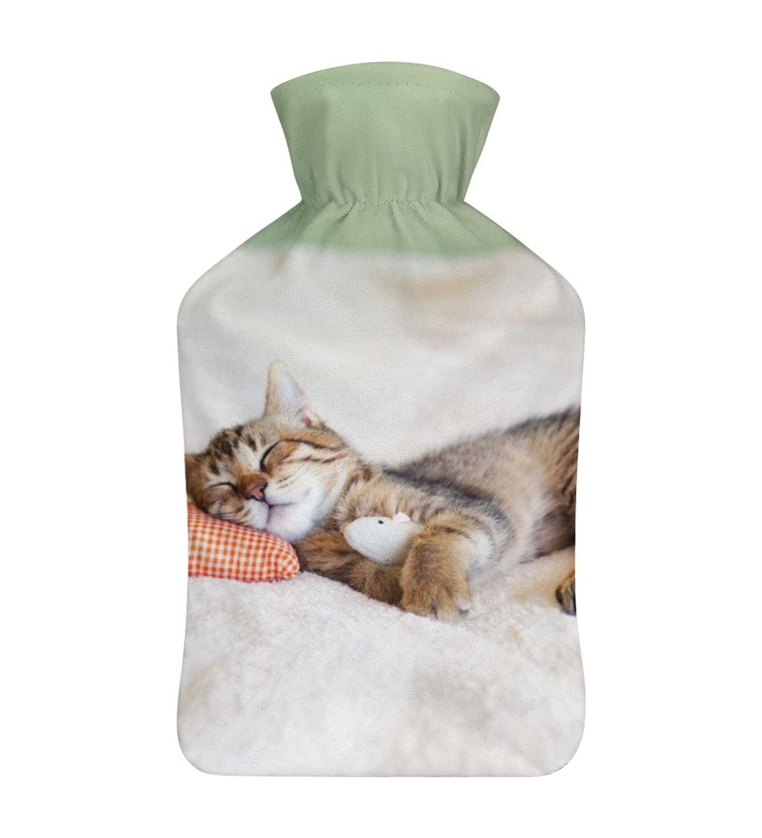 Sleeping Cat Hot Water Bottle with Plush Cover - Cozy Bed Warmer for Adults & Kids | 26.5x15.3cm - Buy Online on GoSupps.com