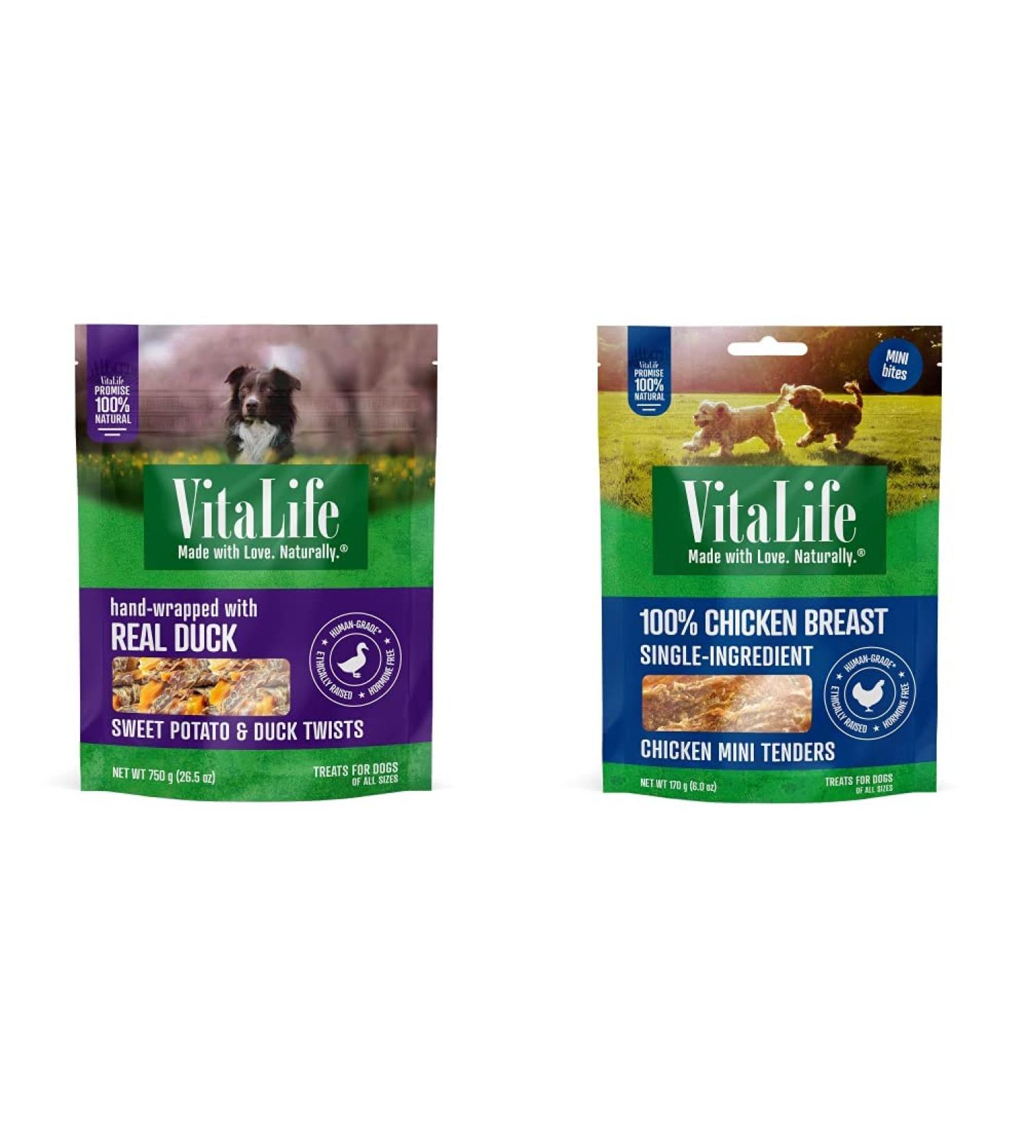 VitaLife 750g Sweet Potato & Duck Twists | 170g Chicken Mini Tenders All Natural Dog Treats - Buy Online on GoSupps.com