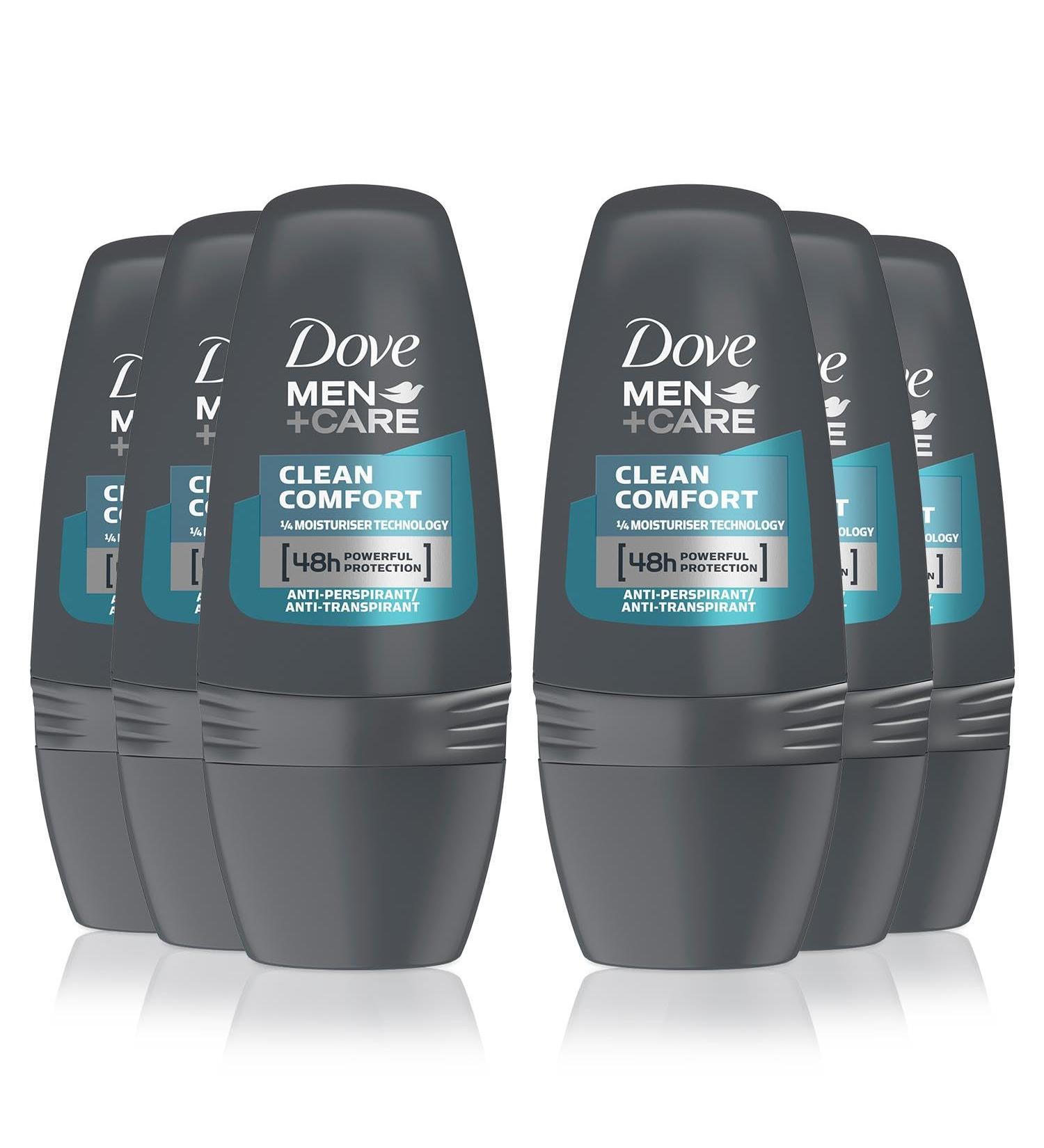 Dove Men + Care Clean Comfort Anti-Perspirant Deodorant Roll On with Advanced Moisturizer technology giving 48 Hours Powerful Protection 50 ml (6 Pack) - Buy Online on GoSupps.com