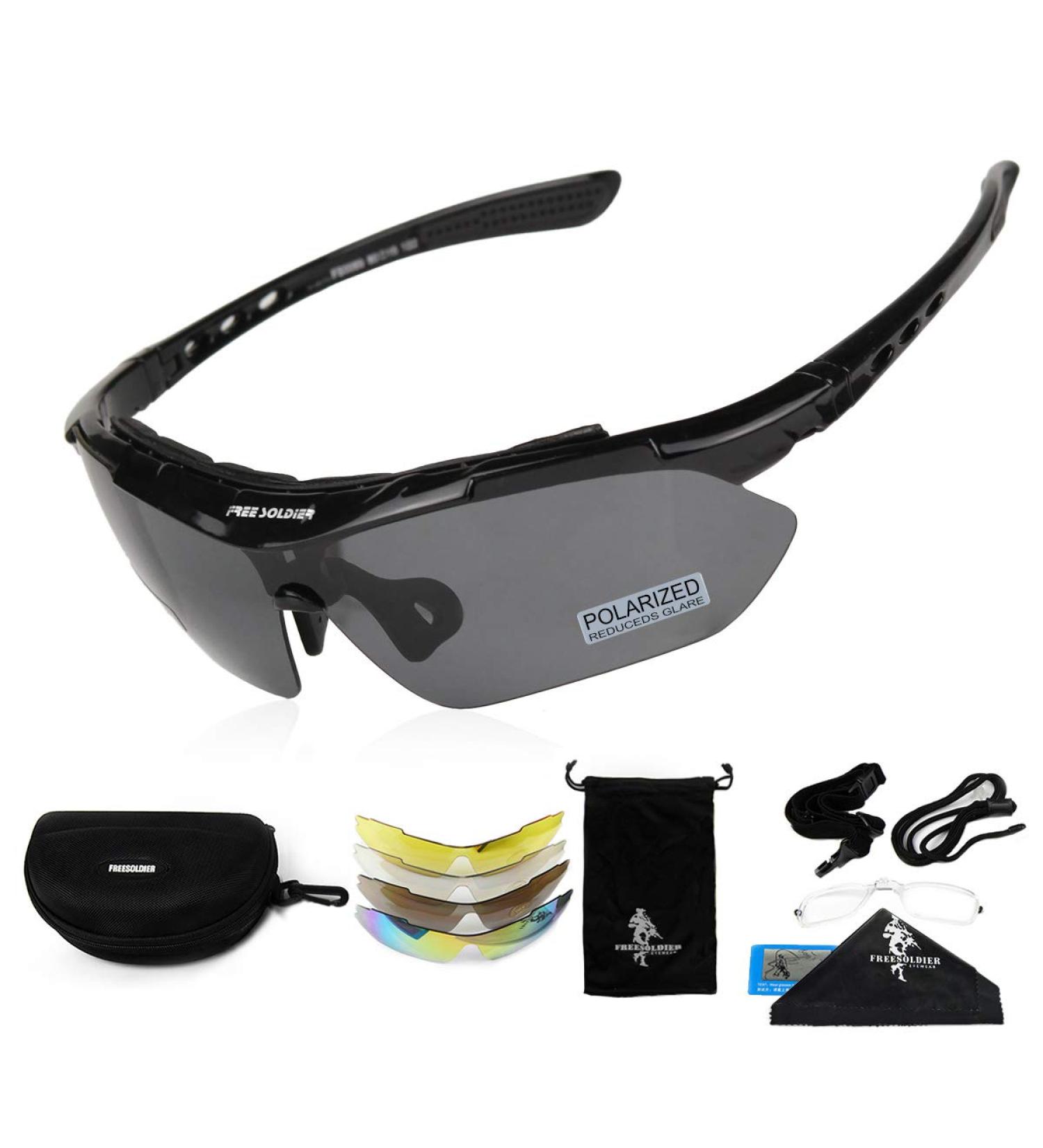 Free Soldier Tactical Sports Glasses - Polaroid Sunglasses for Men | 5-in-1 Military MTB & Running Glasses for Cycling Hiking & Outdoor Activities - Buy Online on GoSupps.com