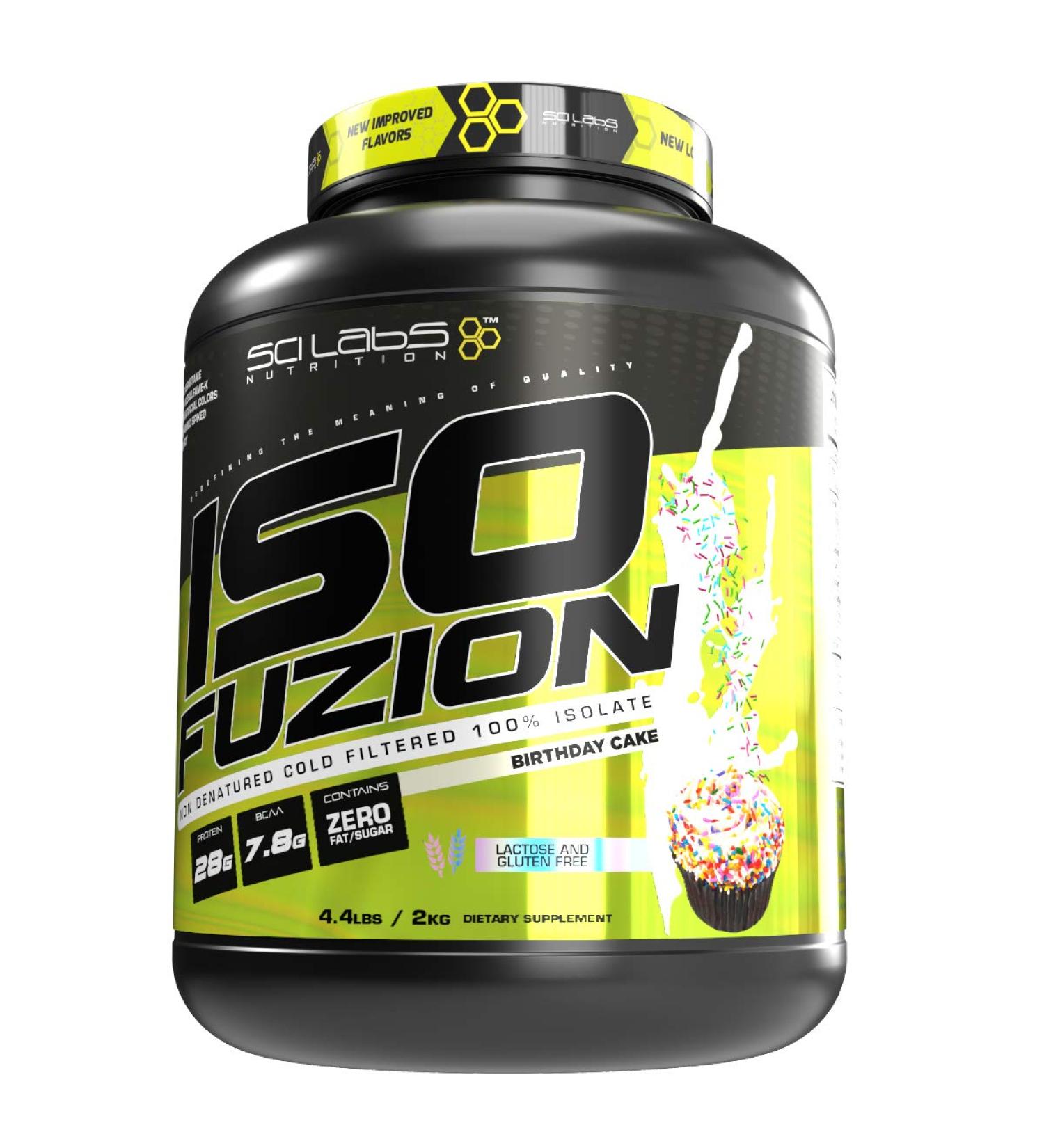 Iso Fuzion 100% Whey Isolate by Scilabs Nutrition | 28g Non Denatured Protein Powder Birthday Cake Flavor 4.4lb