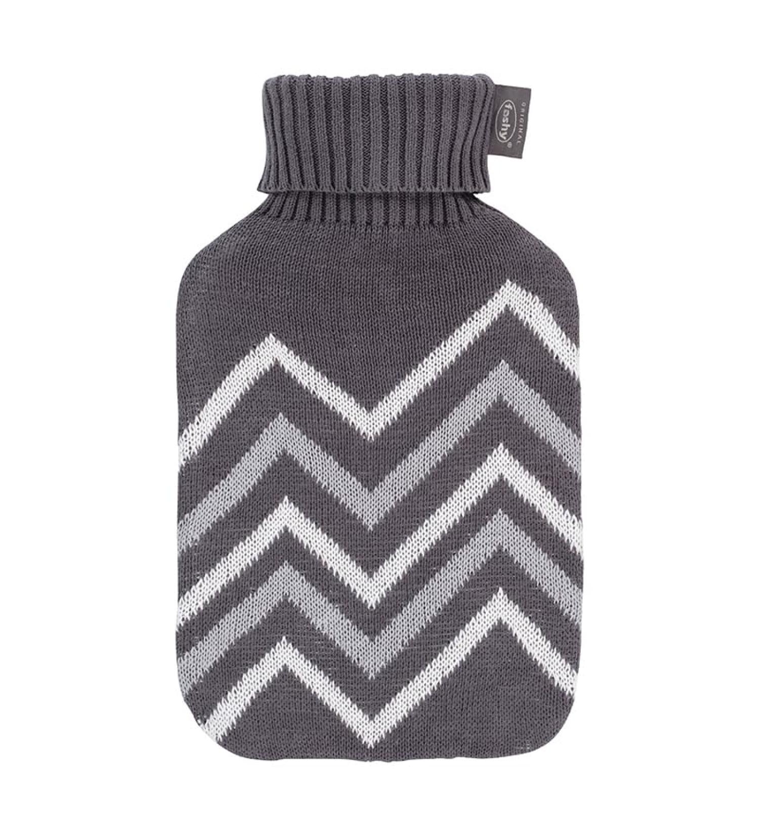 Fashion hot water bottle with a knitting cover gray