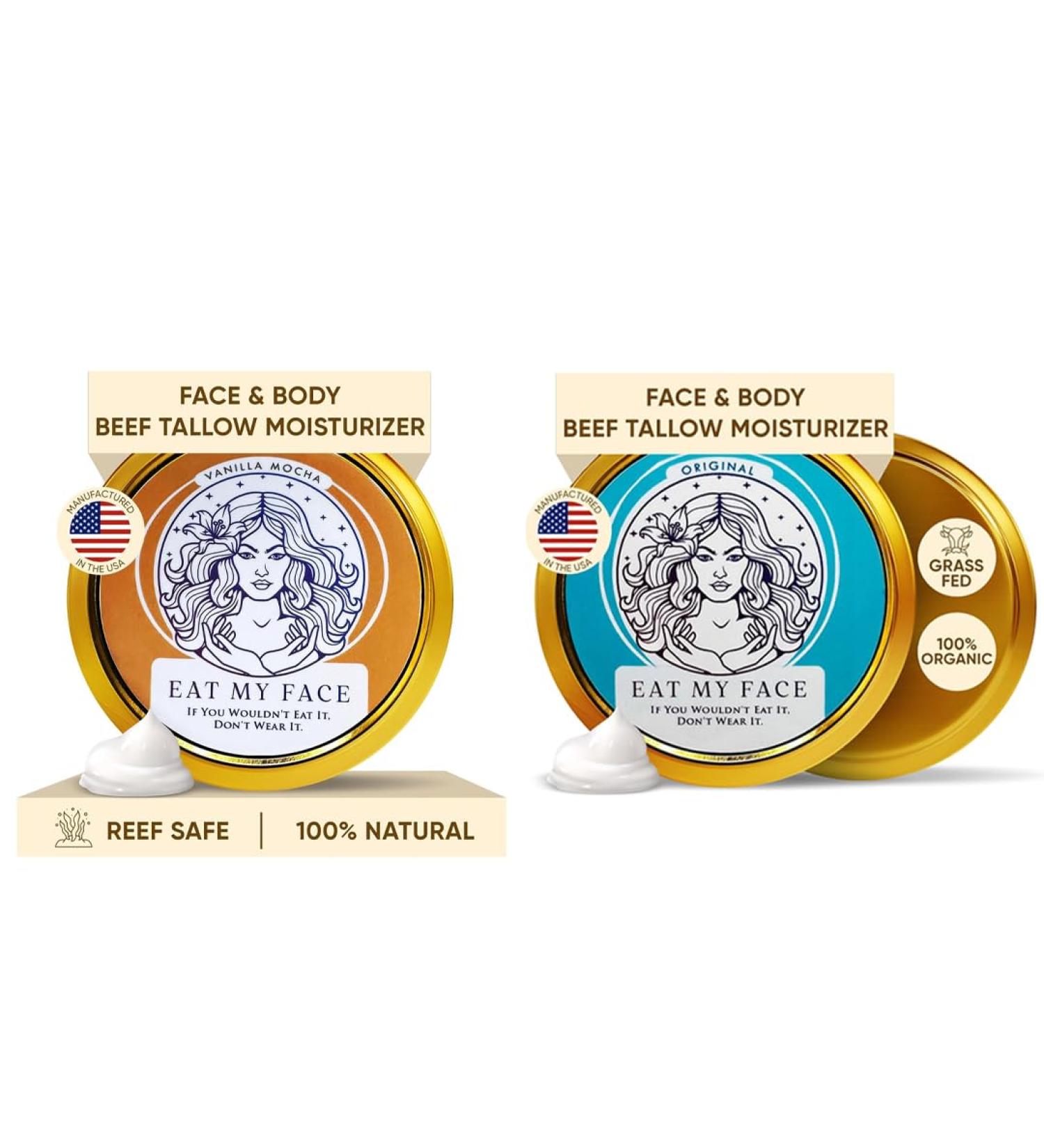 Eat My Face Tallow Face Moisturizer & Quick Absorb Vanilla Cream Set Grass Fed Beef Tallow Skincare Duo for Face Neck & Body Non-Greasy Hydrating & Nourishing 4oz Each - Buy Online on GoSupps.com