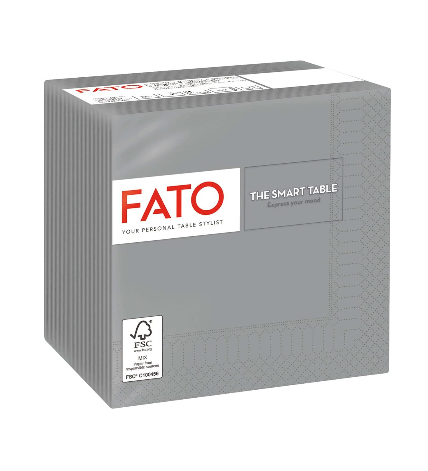 FATO Disposable Paper Napkins - 100 Pack 24x24cm Gray 4-Fold 2-Layer Eco-Friendly Perfect for Cocktails & Aperitifs - FSC Certified - Buy Online on GoSupps.com
