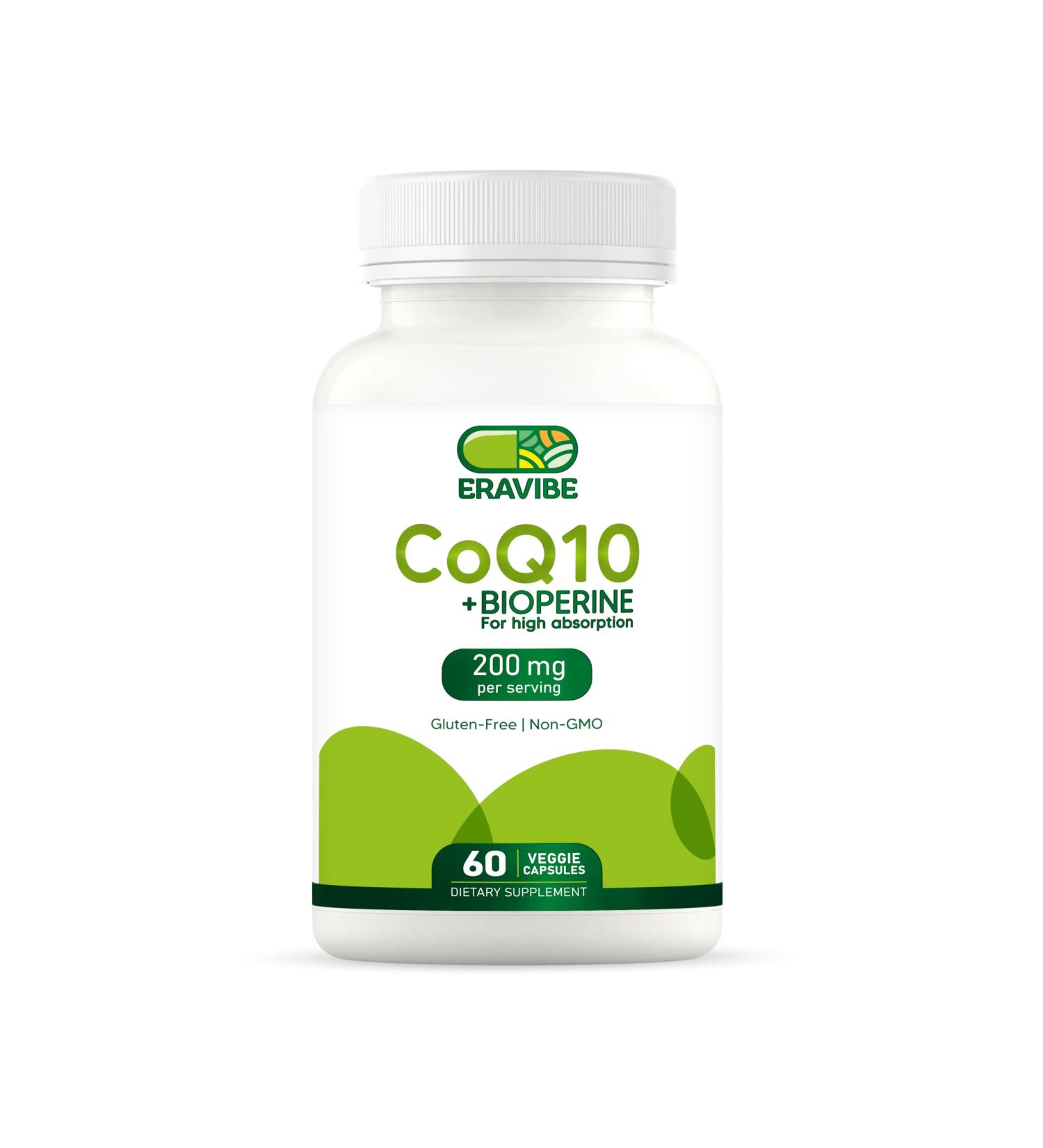 ERAVIBE Pure CoQ10 Energy Support High Absorption with Bioperine 200 mg per Serving 60 Veggie Capsules Gluten-Free Non-GMO - Buy Online on GoSupps.com