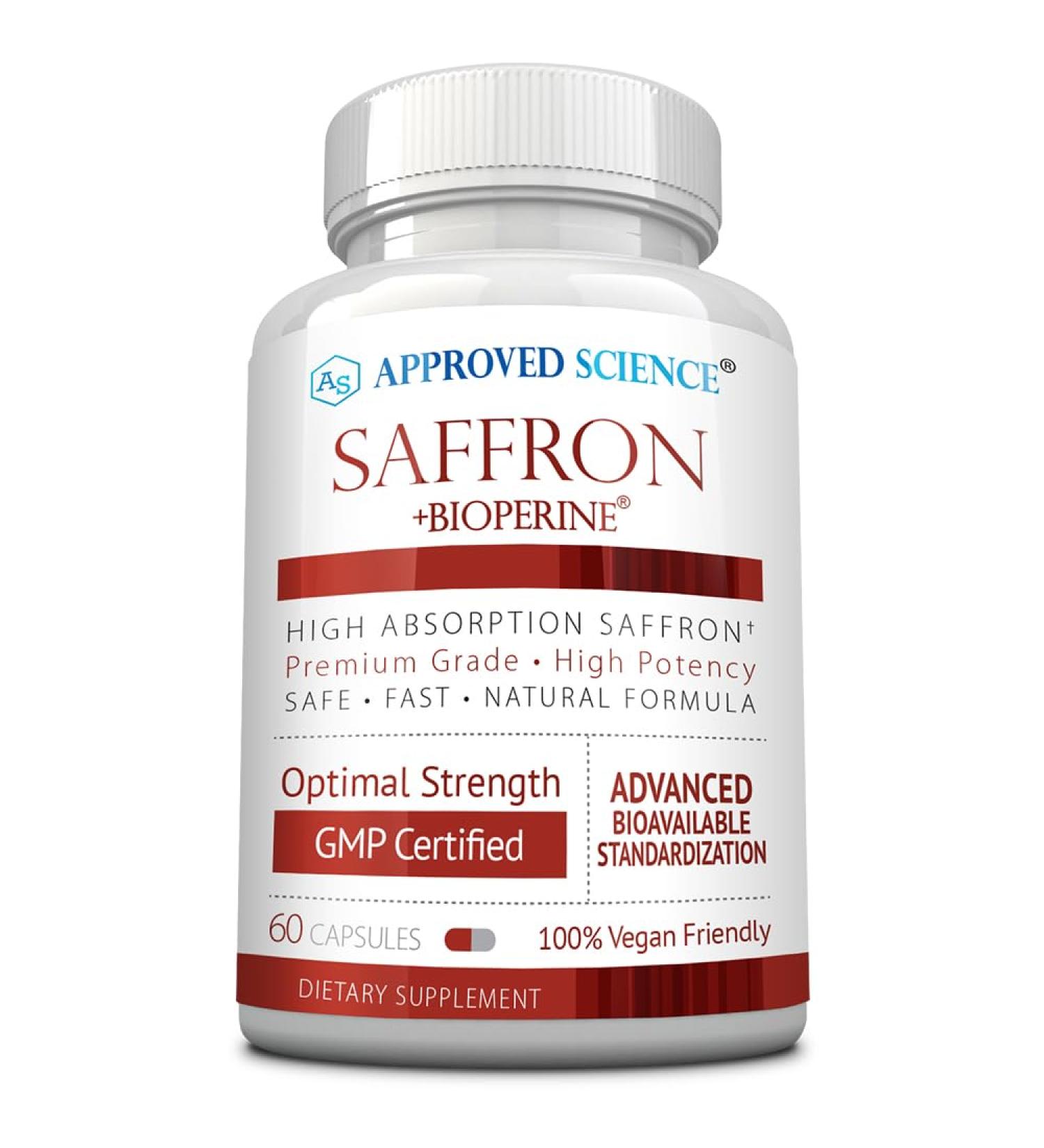 Buy Approved Science Saffron - 3% Crocin 2% Safranal - High-Absorption BioPerine - Vegan - 60 Capsules - International Shipping - Buy Online on GoSupps.com