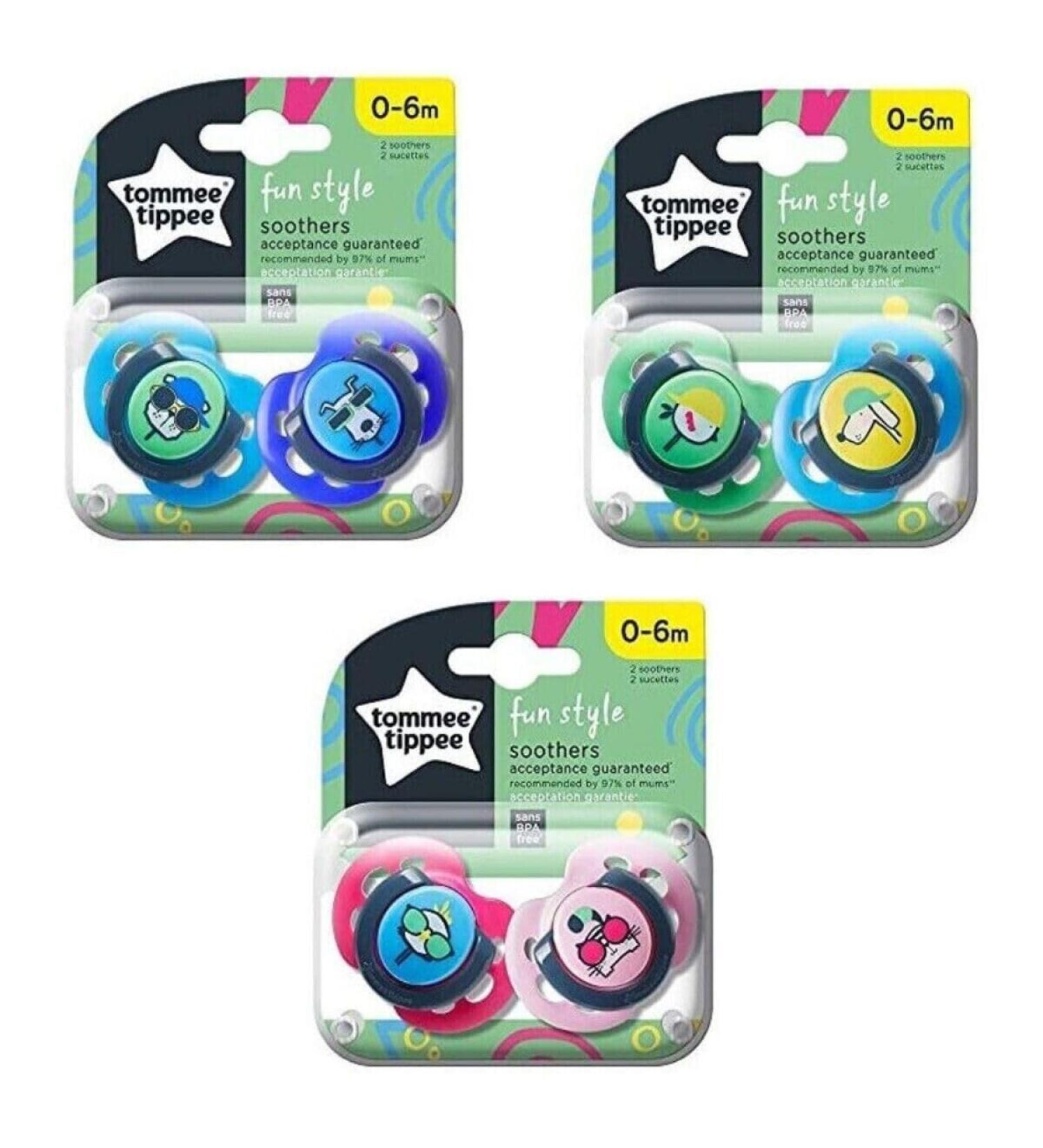 Tommee Tippee Orthodontic Pacifiers 0-6 Months - Assorted Designs Pack of 2 | International Shipping Available - Buy Online on GoSupps.com