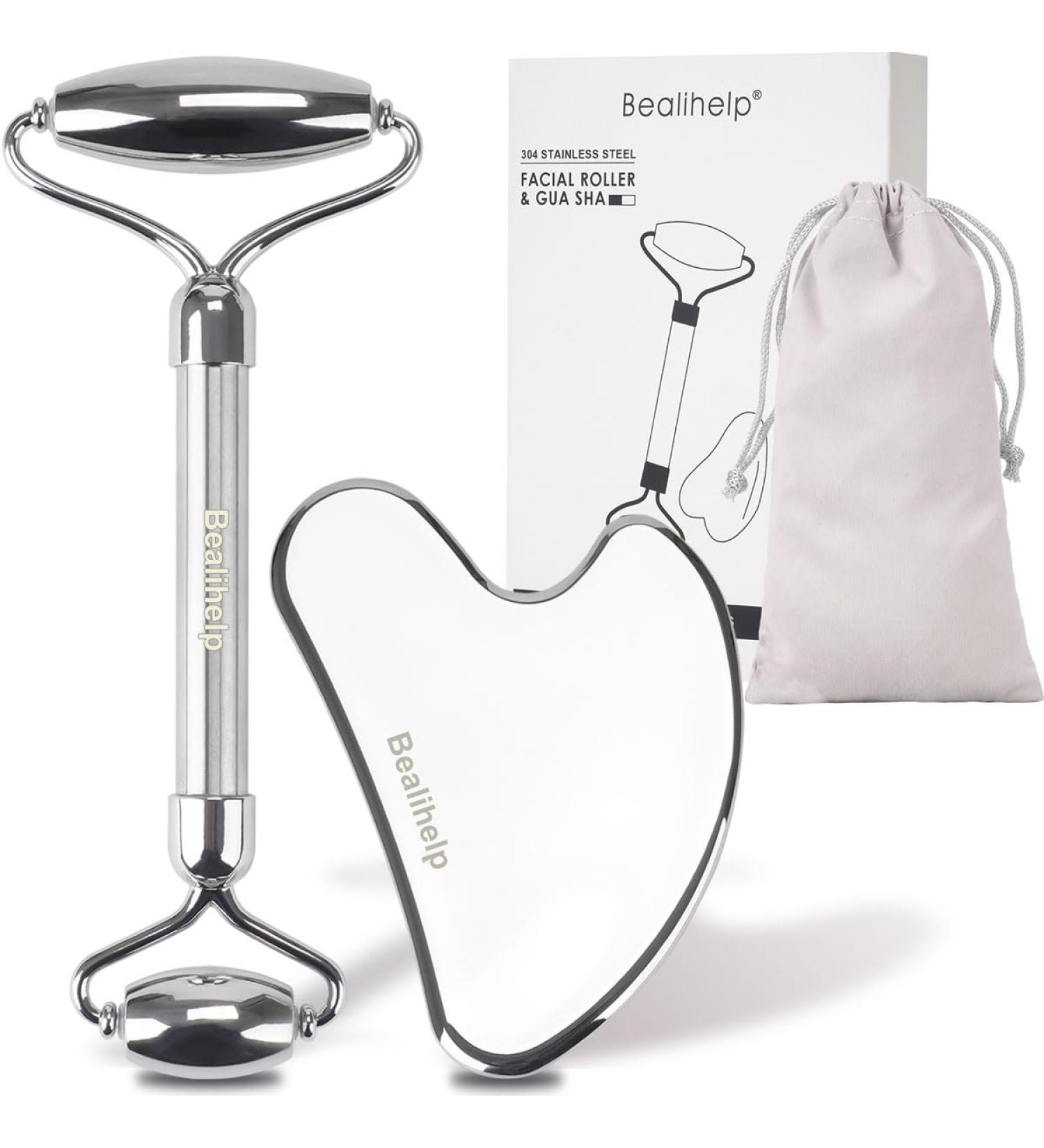 Stainless Steel Face Roller & Gua Sha Tool | Anti-Aging Skin Care for Puffiness & Wrinkles - Buy Online on GoSupps.com