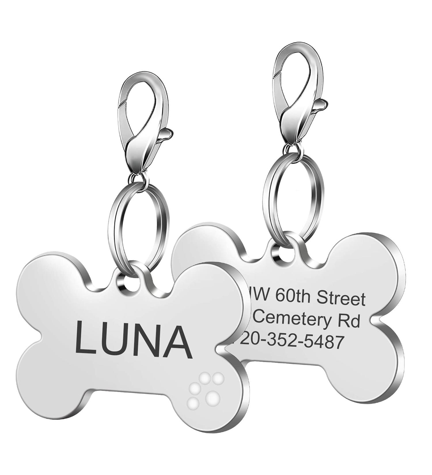 Nibana 2 Pack Personalized Pet ID Tags Dog Name Tags Engraved on Both Sides 4 Lines of Custom Text Paw Print Bone Pet Tag for Dogs Cats (White) - Buy Online on GoSupps.com