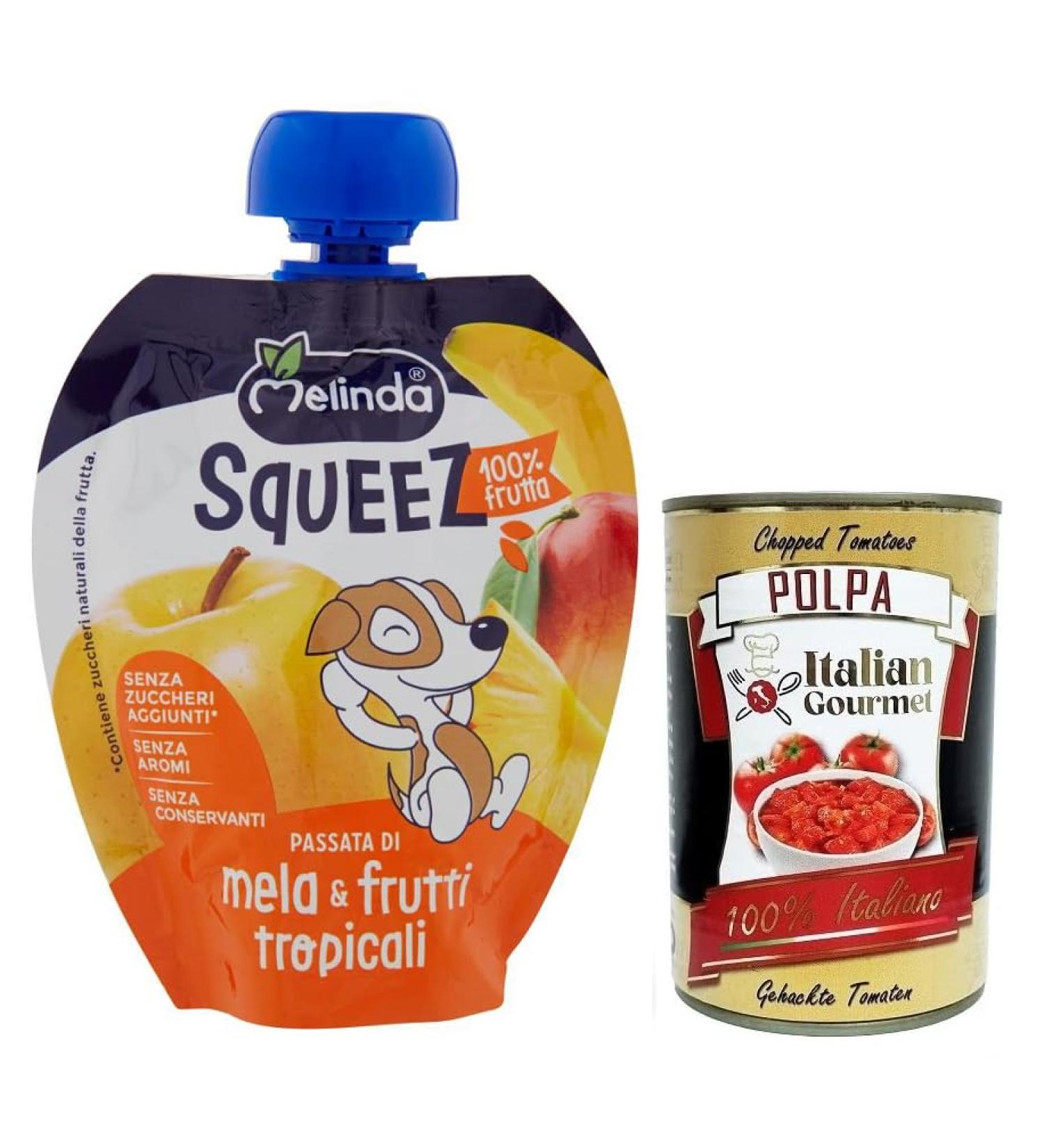  Italian Gourmet E.R. Melinda Mela & Frutti Tropicali Squeez 100% Tropical Fruit and Apple Puree 90g + 400g Box - Buy Online on GoSupps.com