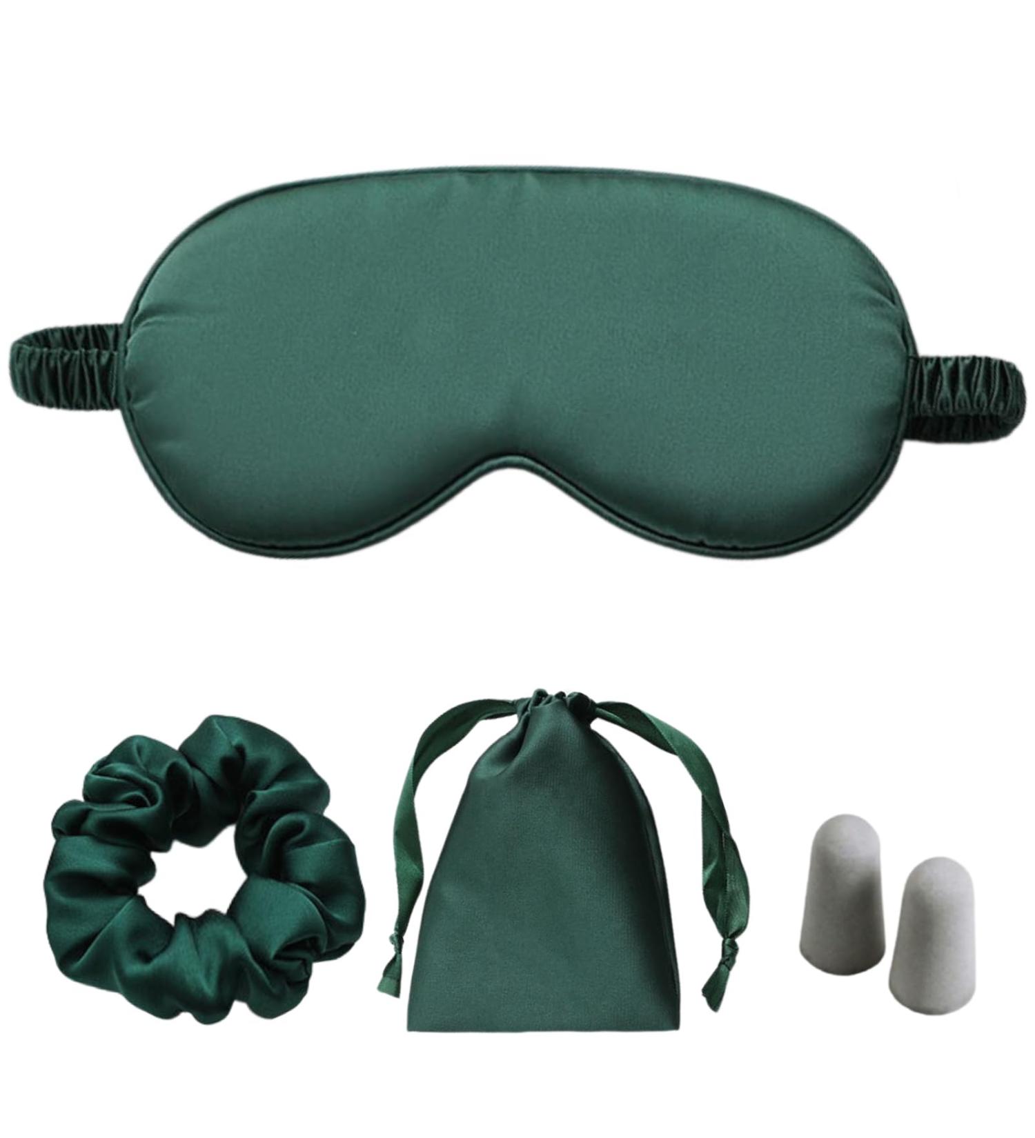 Silk Satin Sleeping Eye Mask - Green Night Blindfold for Women & Men | Soft Breathable Blackout Eyeshade | Perfect Travel & Wedding Bridesmaid Gift - Buy Online on GoSupps.com