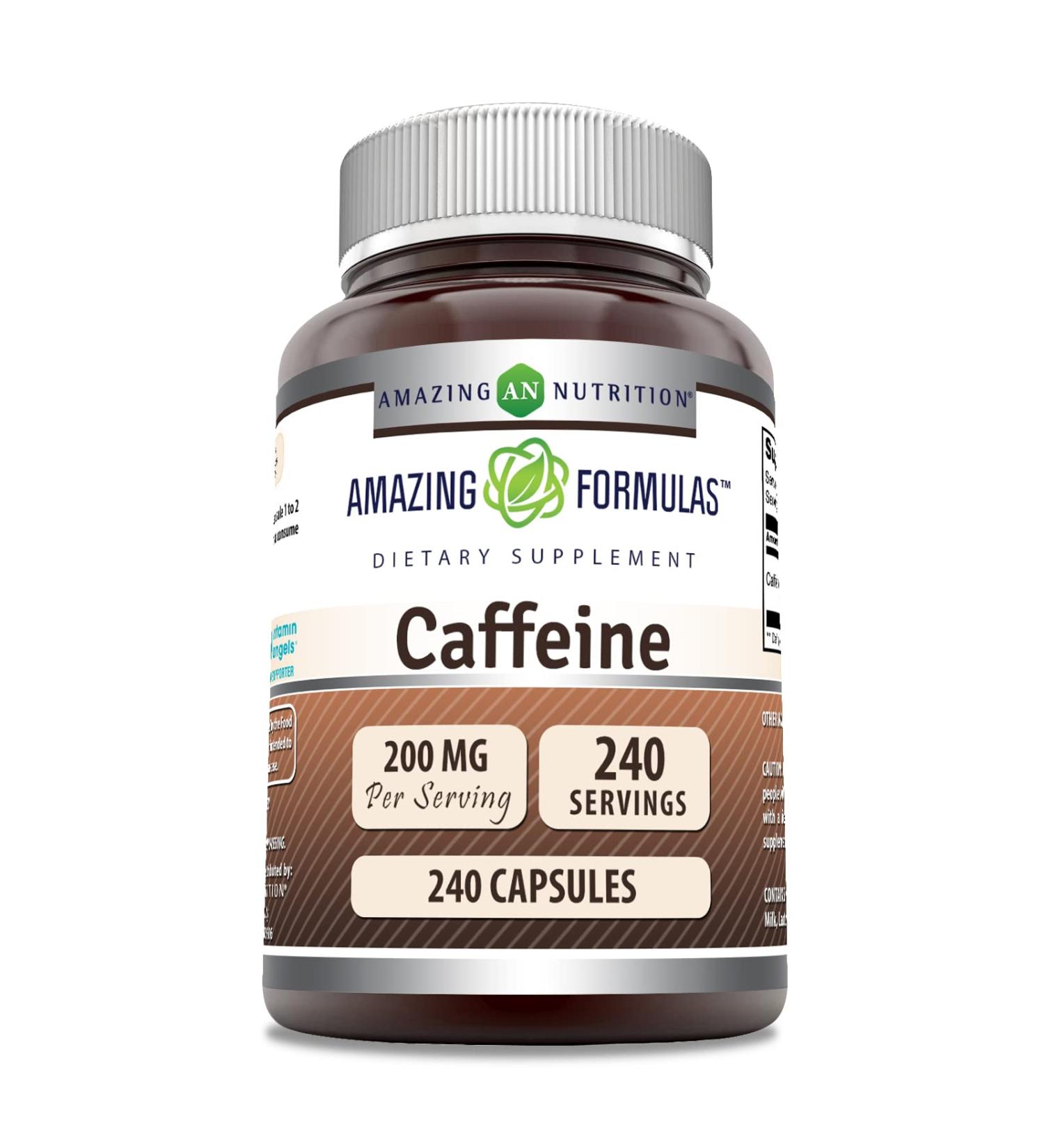 Amazing Formulas Caffeine Supplement - 200 mg 240 Capsules | Non-GMO Gluten Free Made in USA - Fast International Shipping - Buy Online on GoSupps.com