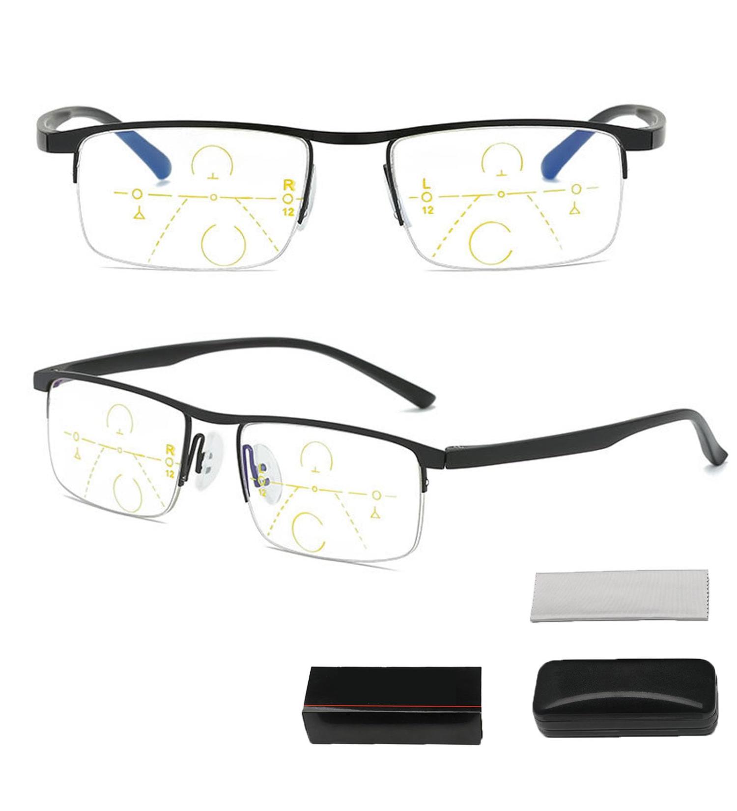 Mjmluck Blue Light Filter Smart Zoom Glasses for Men - Progressive Anti-Automatic Focus Adjustment & Glasses Box - Black 350 - Buy Online on GoSupps.com