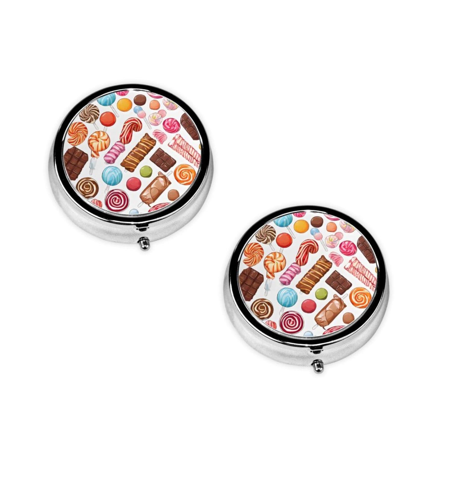 Colorful Sweet Lollipop Cupcake Donut Mini Round Pill Box | 3 Compartment Pill Organizer for Travel | Portable Medicine Case for Home & Office - Buy Online on GoSupps.com