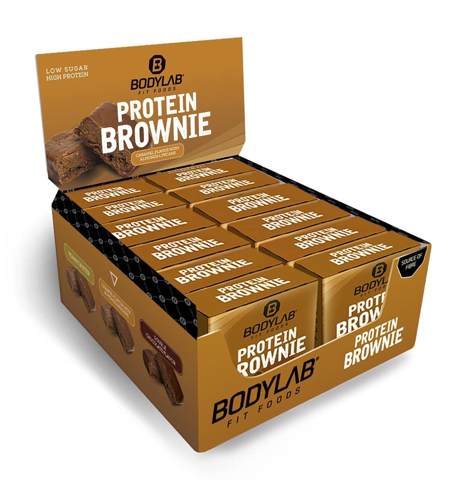 BODYLAB24 Protein Brownie Caramel & Almonds 12x50g | High Protein Snack 12g - Whey & Milk Protein Treats - Buy Online on GoSupps.com