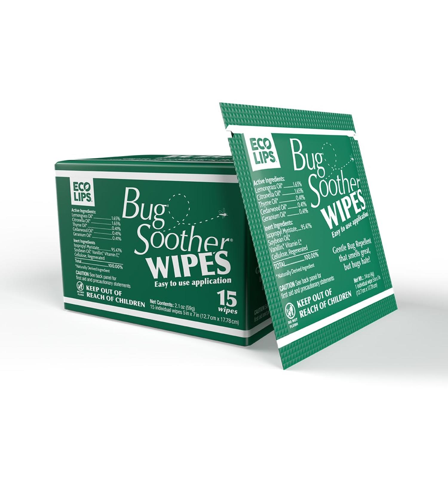 Natural Bug Soother Wipes (15-ct) | DEET-Free Mosquito Repellent for Adults Kids & Pets | Made in USA - Buy Online on GoSupps.com
