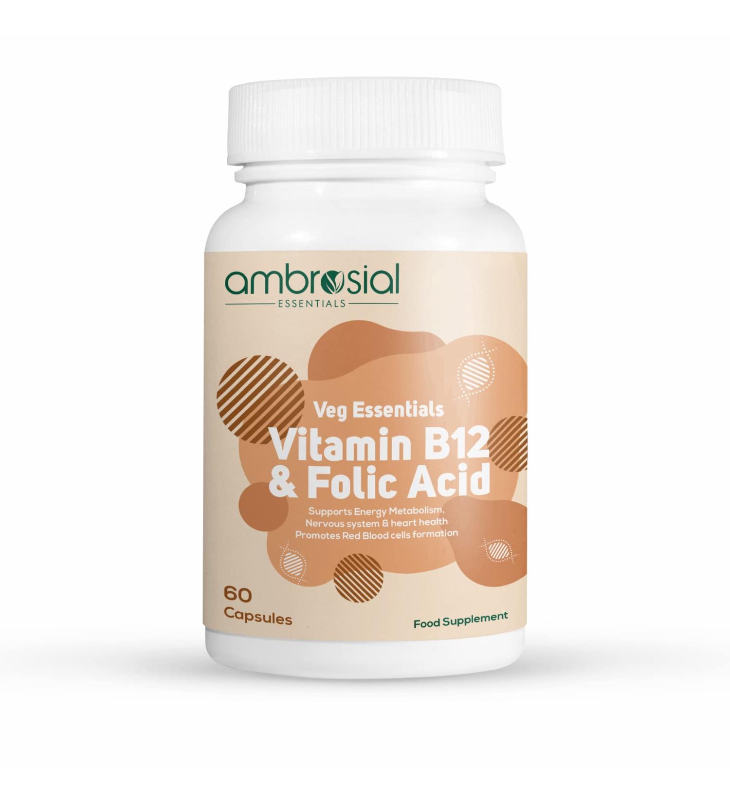 Vitamin B12 1000 mcg + Folic Acid 500 mcg | 1500 mcg Supplement for Energy & Brain Support | Reduce Fatigue | Immune System Booster - 60 Capsules - Buy Online on GoSupps.com