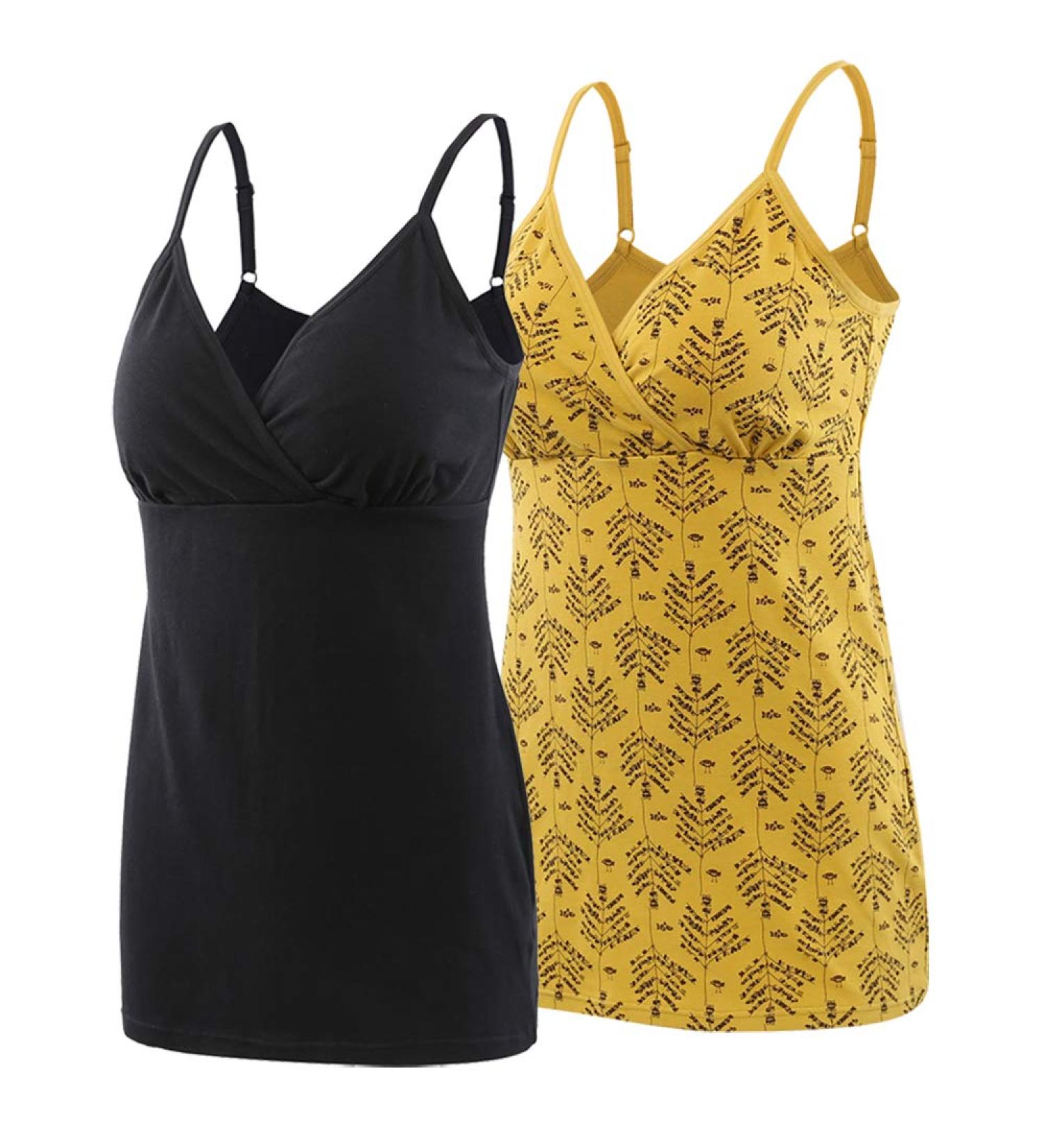 Manci Nursing Tank Cami Maternity Pajama Top for Breastfeeding - Women's Cotton Sleep Bra | Black+Yellow | Size M - Buy Online on GoSupps.com