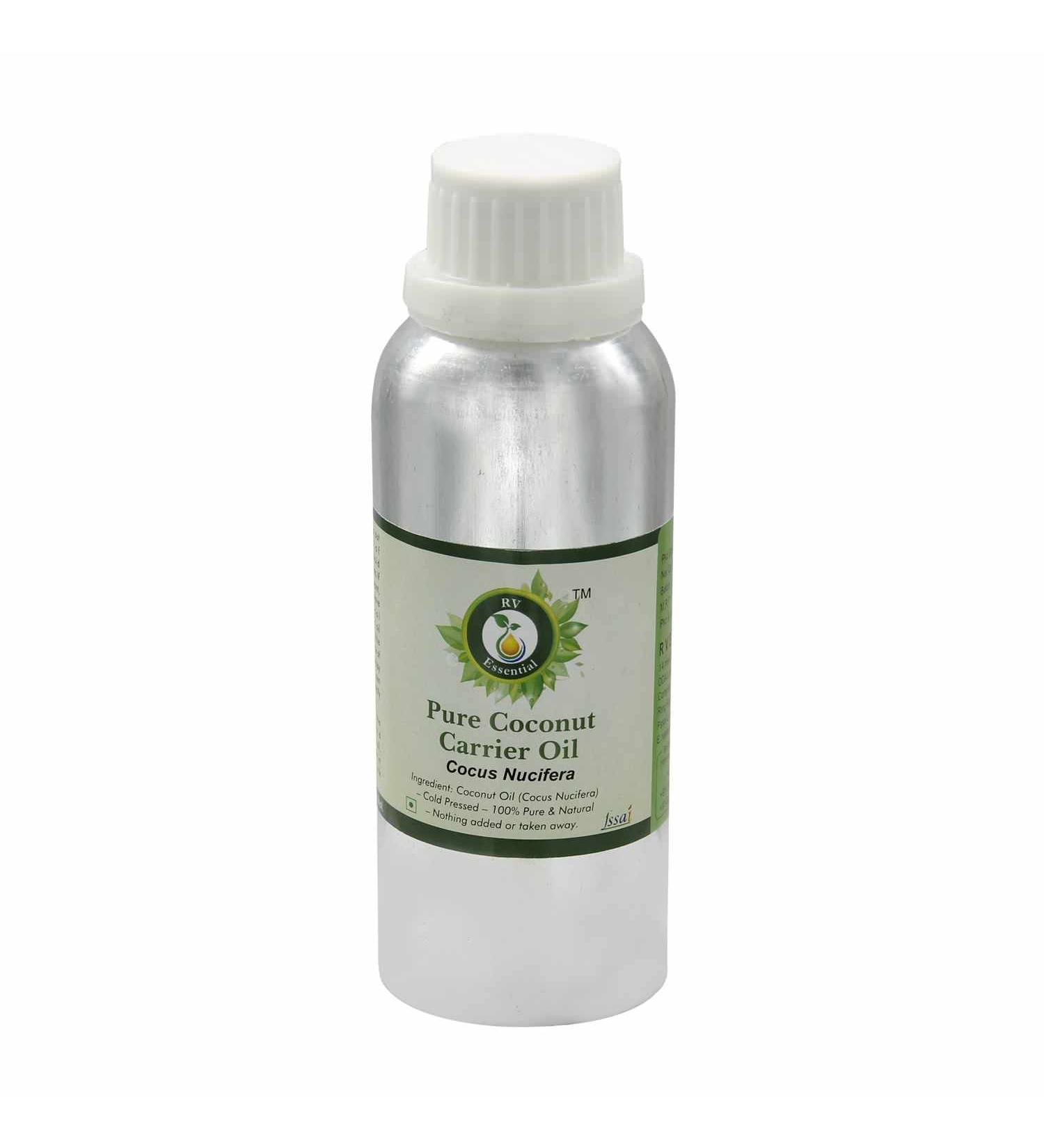 R V Essential Pure Coconut Carrier Oil 300ml (10oz)- Cocus Nucifera (100% Pure and Natural Cold Pressed) - Buy Online on GoSupps.com